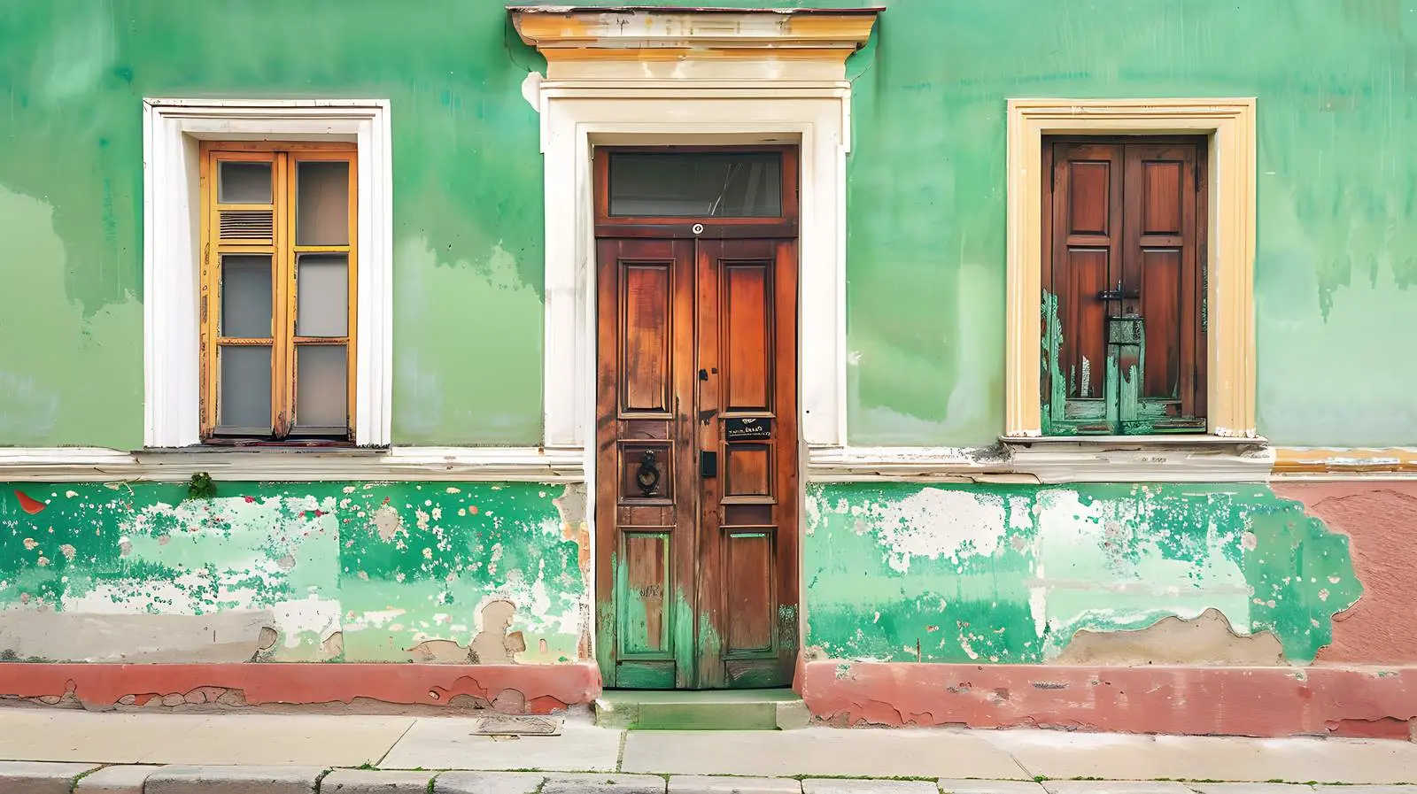 Vintage Wooden Door with Colorful Green Walls – free paint image from Dotvec