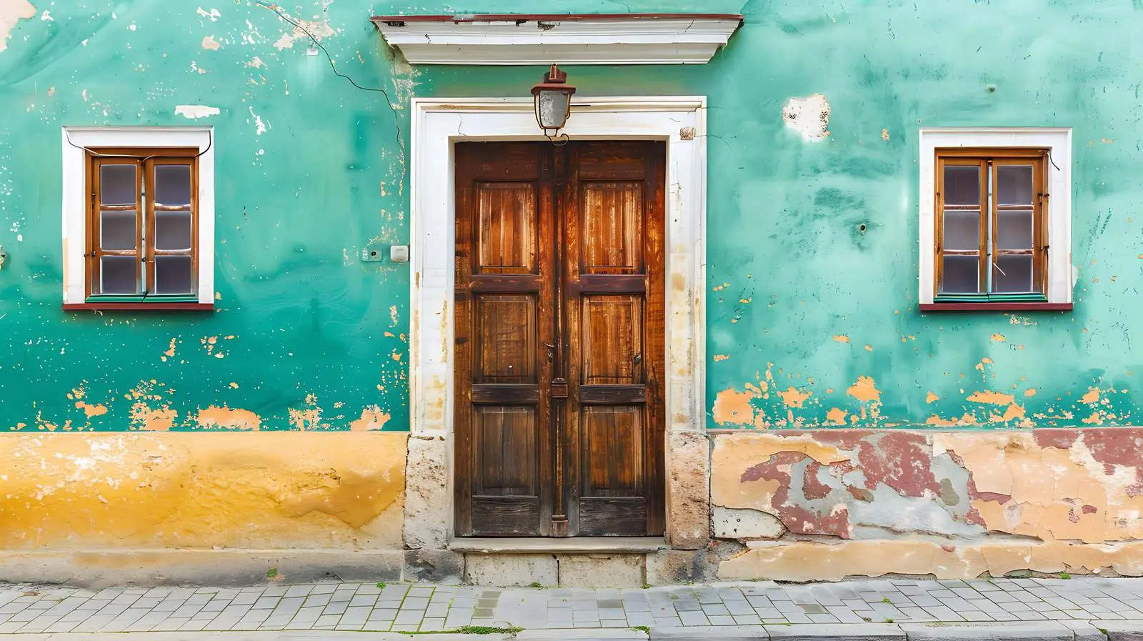 Vintage Wooden Door Against Colorful Green Walls – free paint image from Dotvec