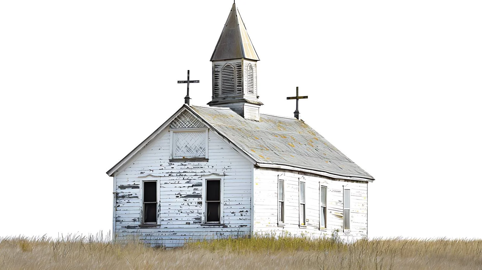 Vintage White Church in Prairie Isolated — free download from Dotvec