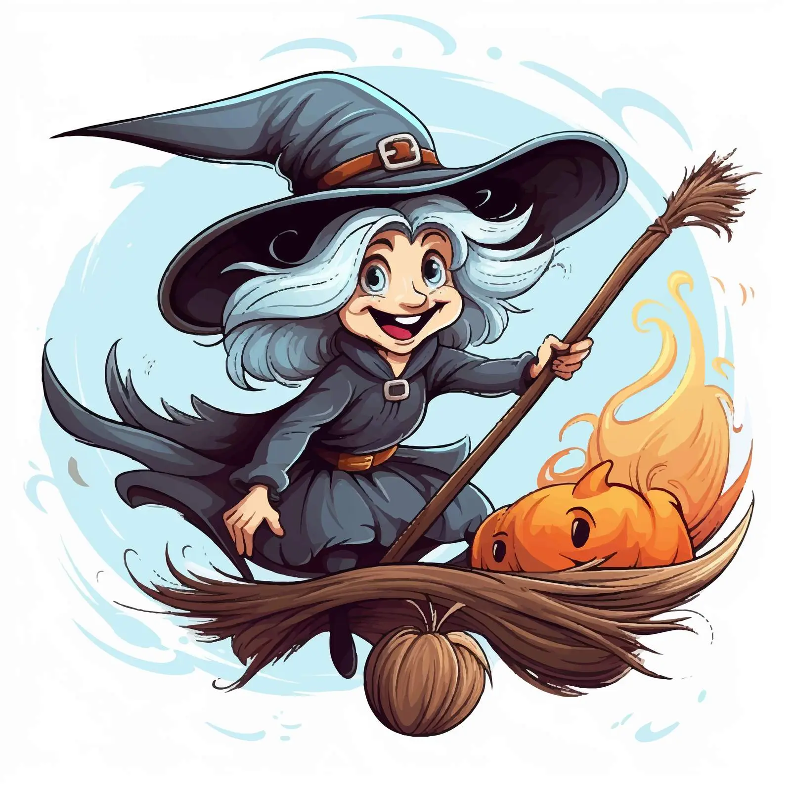 Cartoon Illustration of Old Witch Riding Broomstick — free download from Dotvec