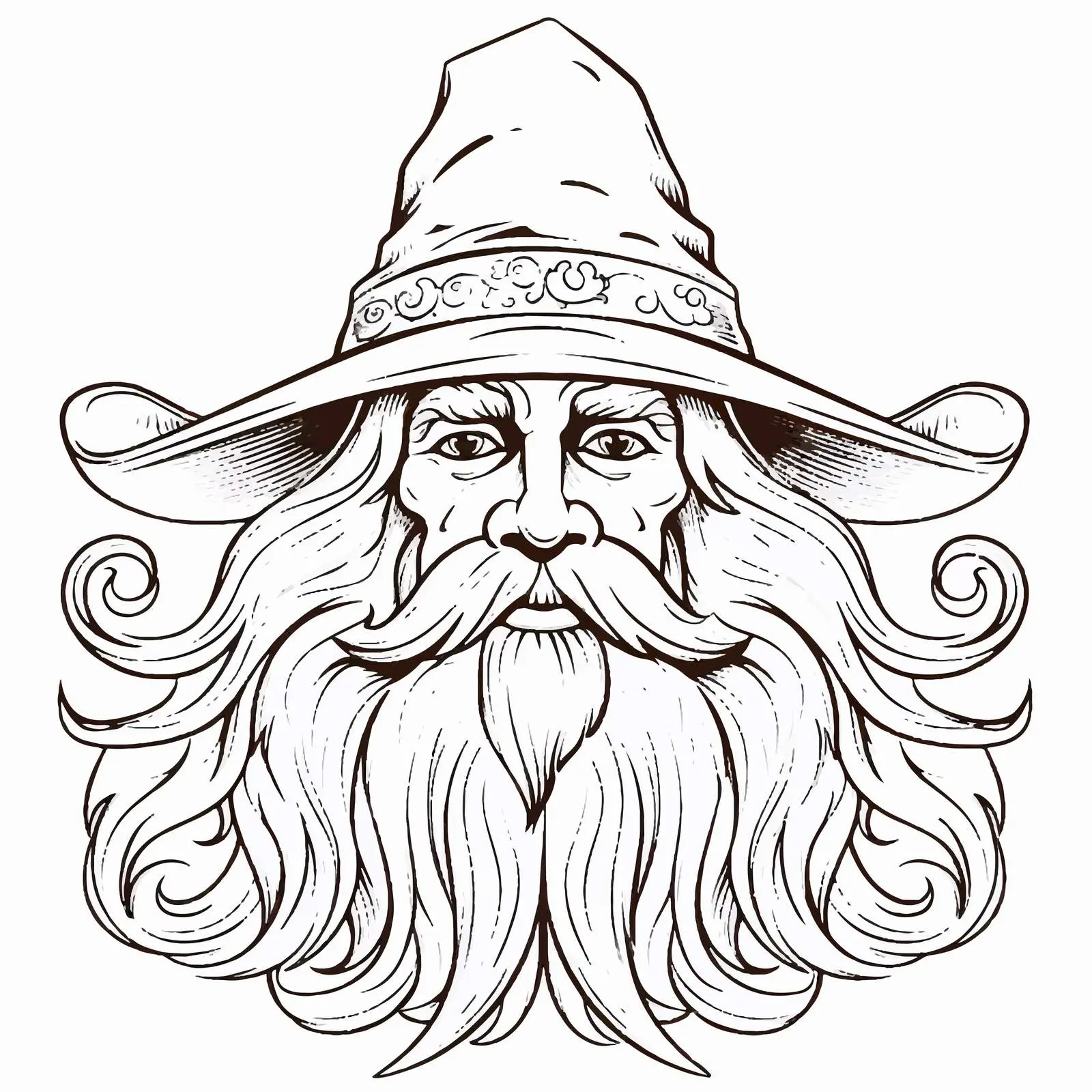Old Wizard with Hat and Long Beard Doodle — free download from Dotvec