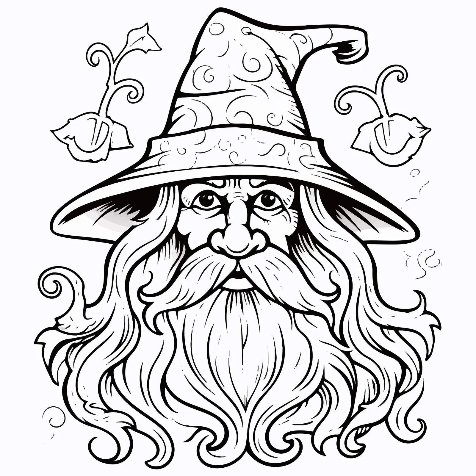 Whimsical Wizard Doodle Coloring Page — free download from Dotvec