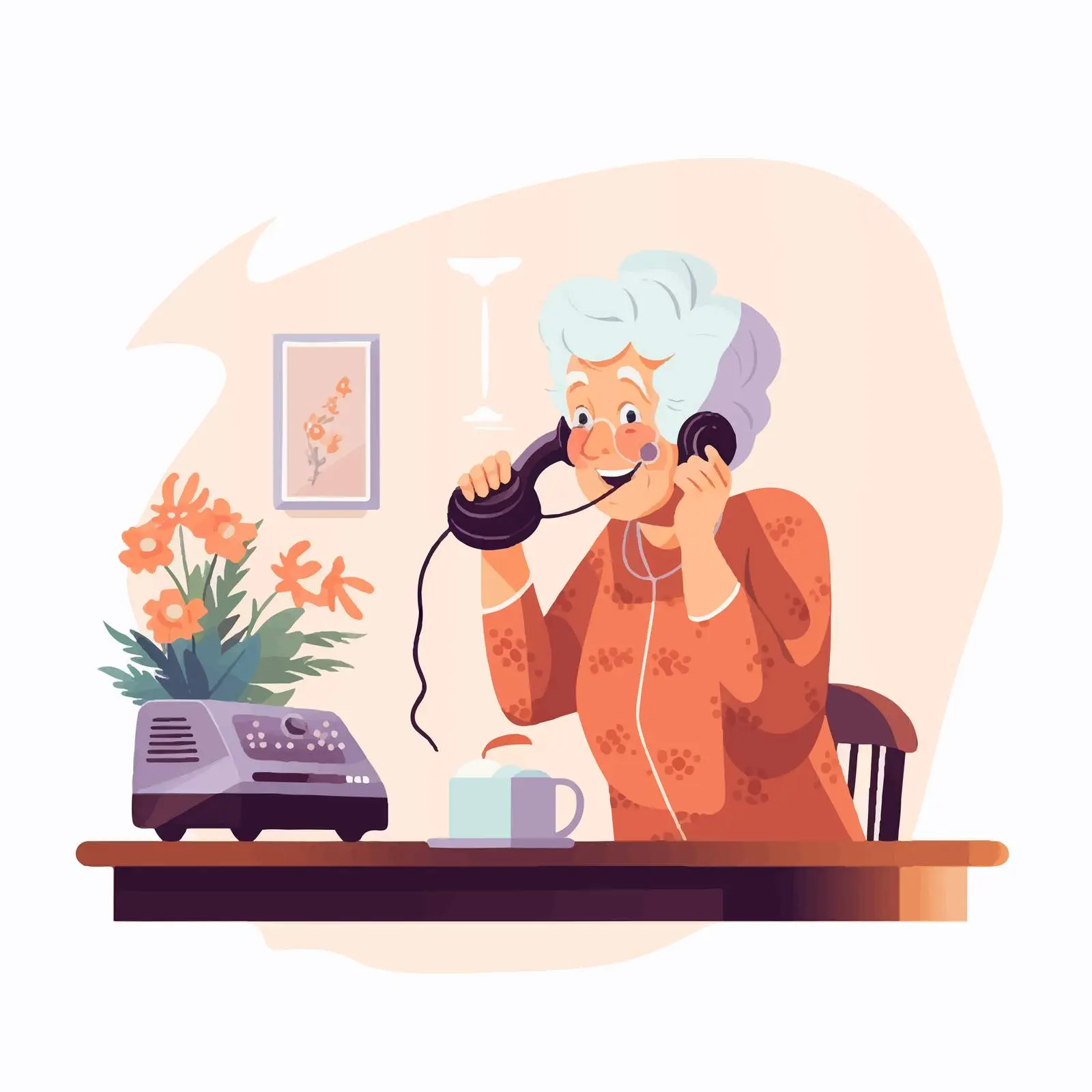 Senior Woman Talking on Retro Landline Phone — free download from Dotvec