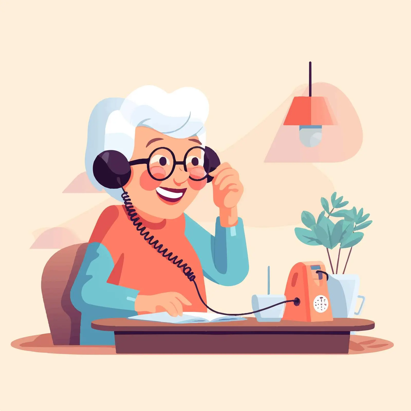 Senior Woman Talking on Retro Landline Phone – free digital age image from Dotvec