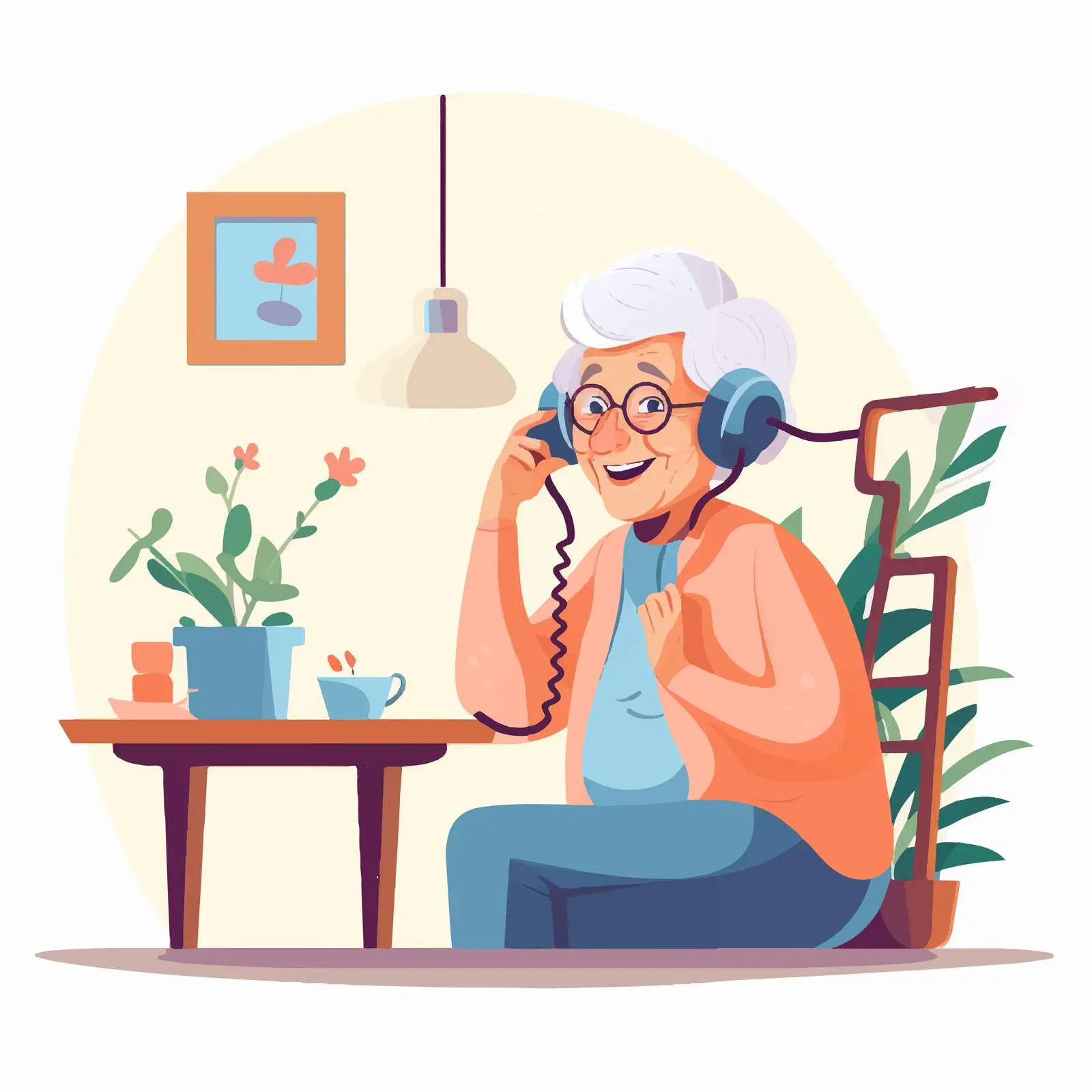 Senior Woman Talking on Retro Landline Phone — free download from Dotvec