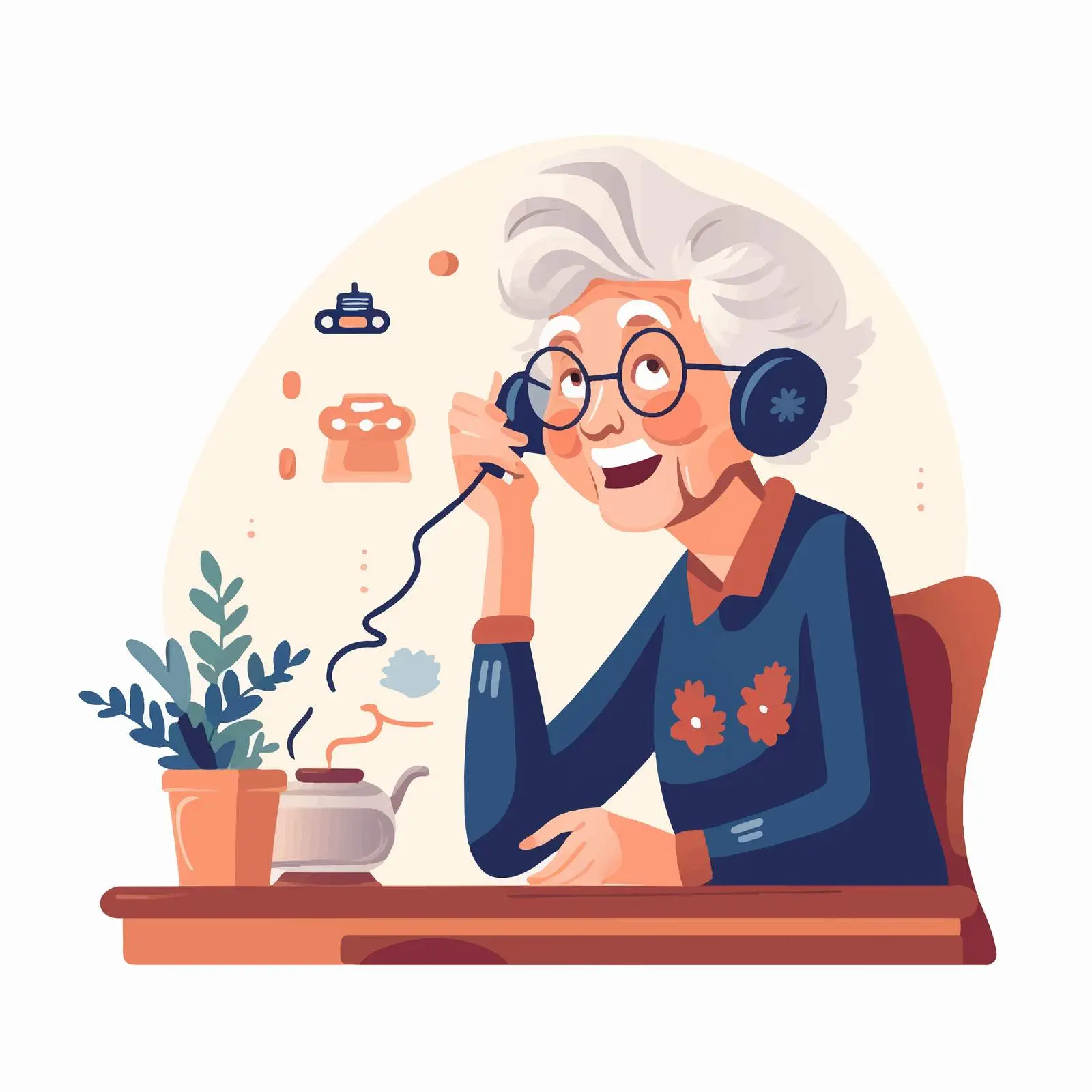 Senior Woman Talking on Retro Landline Phone – free voice image from Dotvec