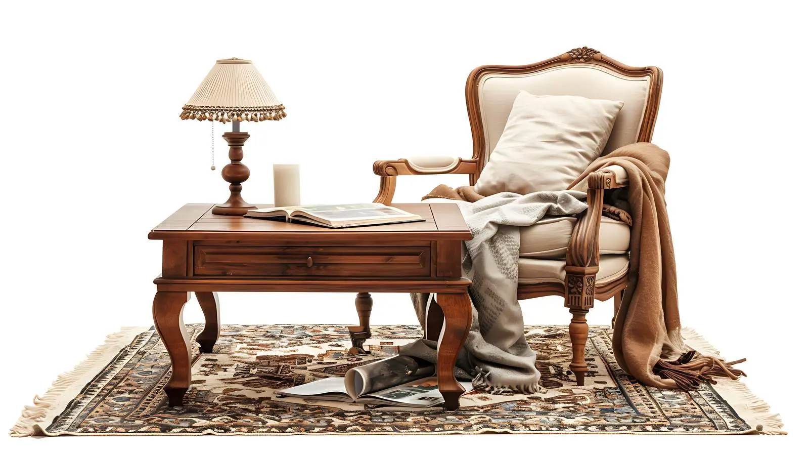 Cozy Wooden Coffee Table with Lamp and Decor — free download from Dotvec