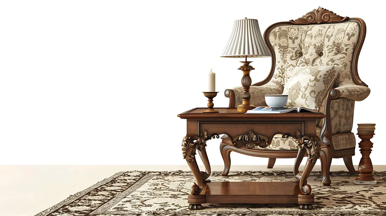 Rustic Wooden Coffee Table with Lamp and Candles — free download from Dotvec