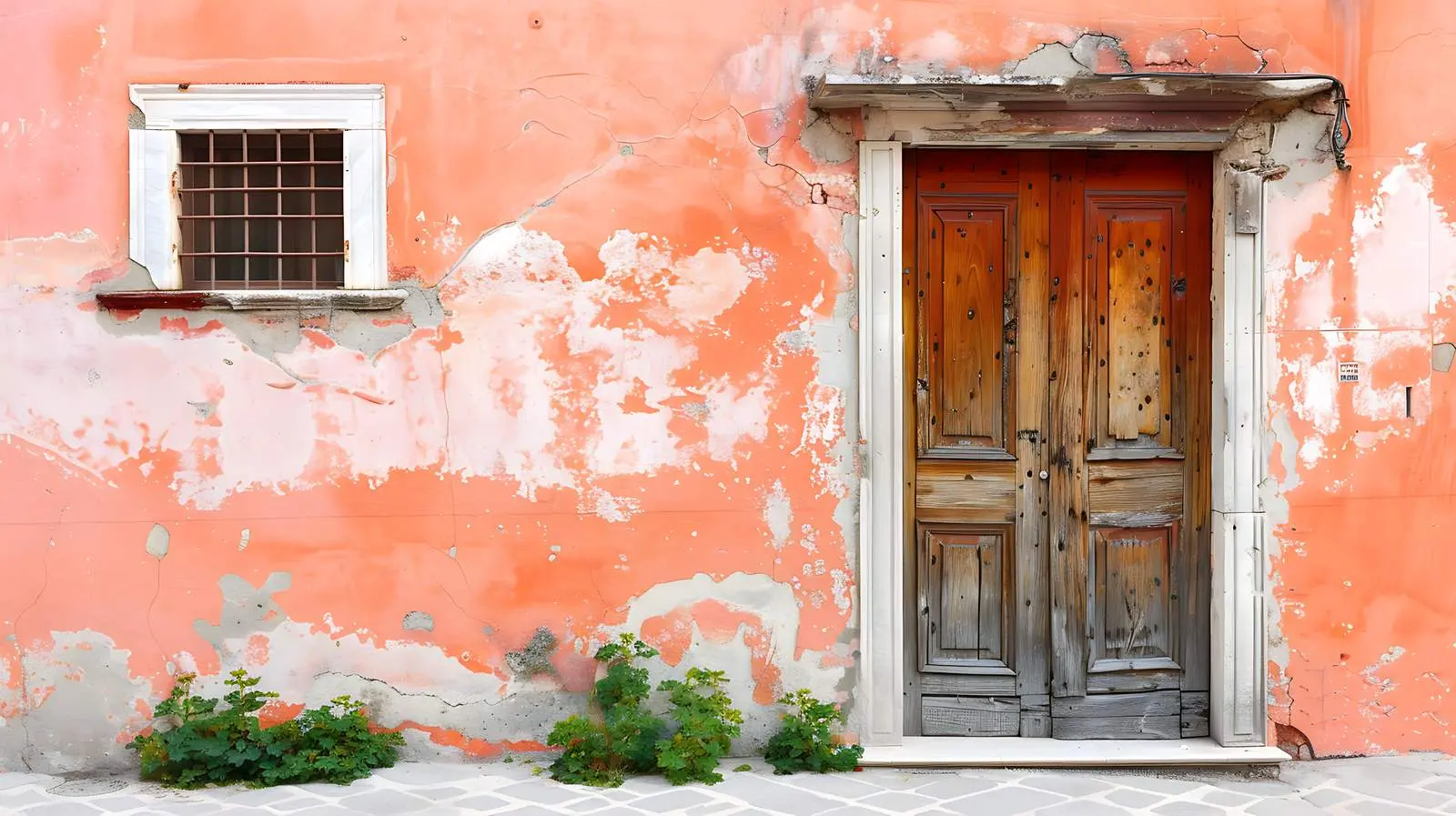 Charming Wooden Door with Colorful Coral Walls — free download from Dotvec
