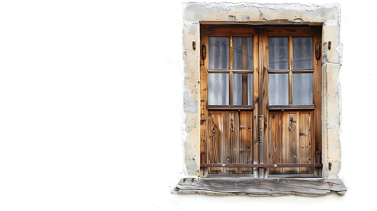 Traditional European Wooden Window on Neutral Wall — free download from Dotvec