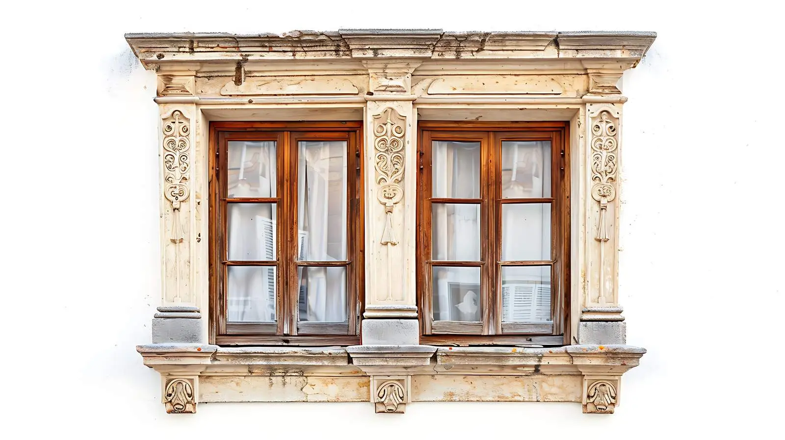 Traditional European Wooden Window with Neutral Wall – free house decor image from Dotvec