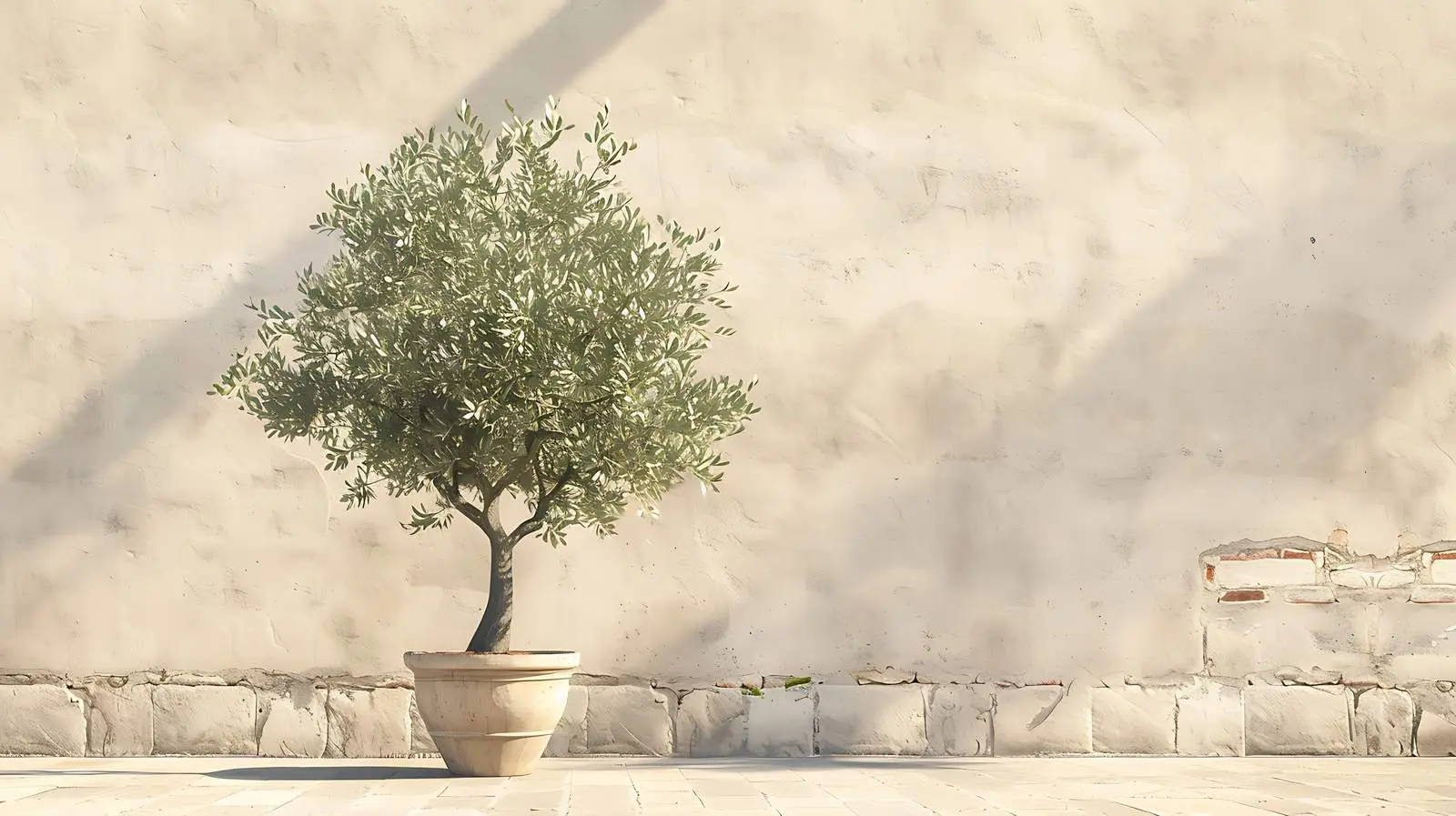 Olive Tree in Pot with Sunlight Shadows — free download from Dotvec