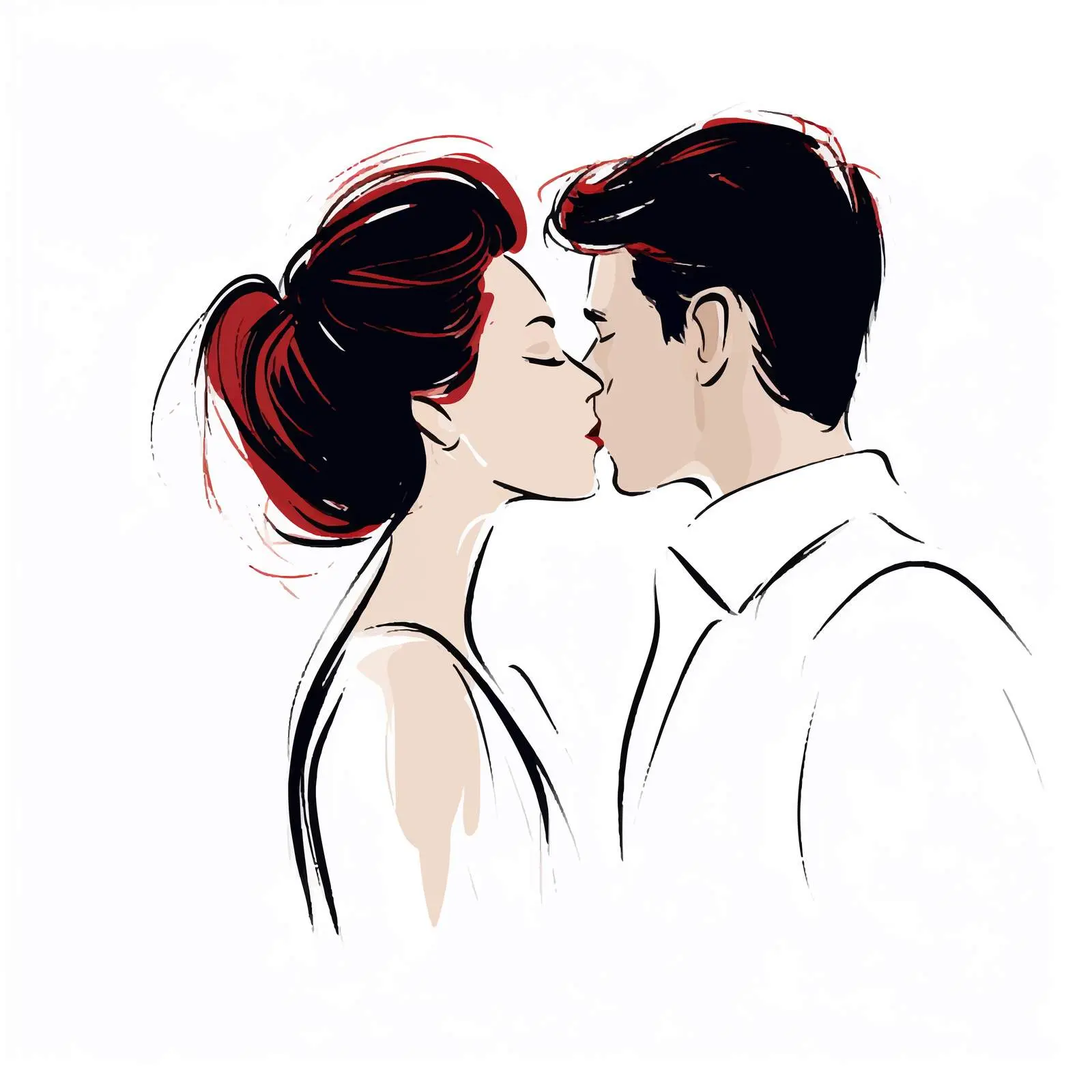 Contour Drawing of Loving Couple Kissing – free contour drawing image from Dotvec