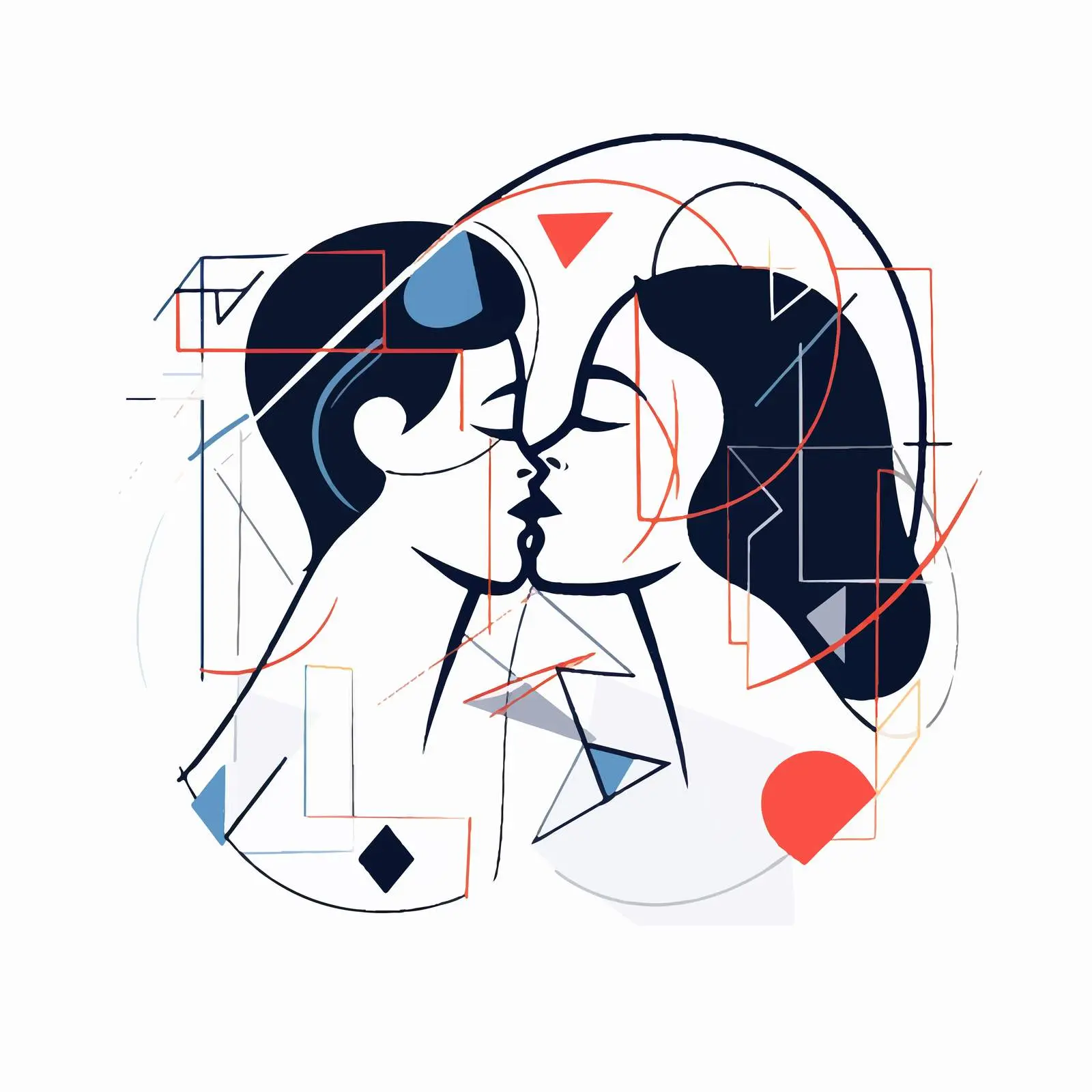 Love Couple One Line Drawing Kiss Artwork – free couples illustration image from Dotvec