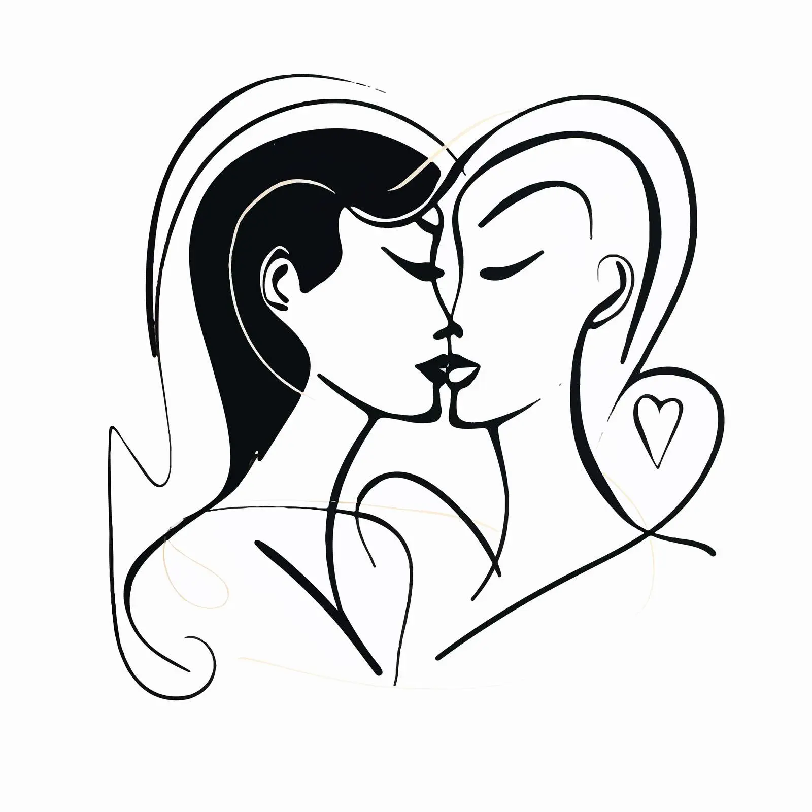 One Line Drawing of Loving Couple Kissing – free couples illustration image from Dotvec