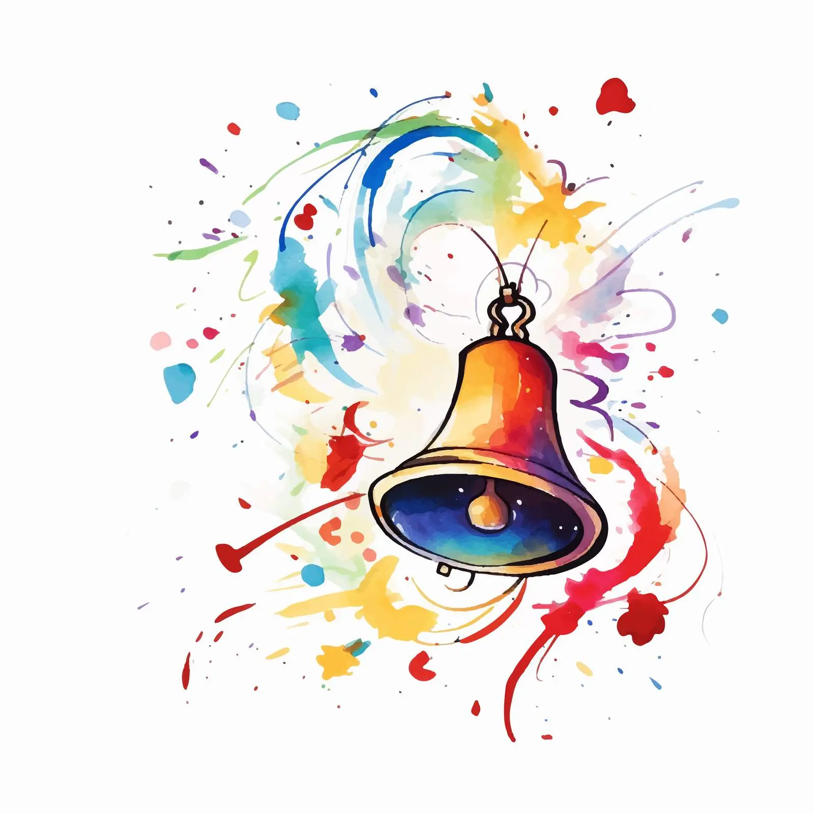Festive Bell One Line Drawing on Watercolor Background – free one line image from Dotvec
