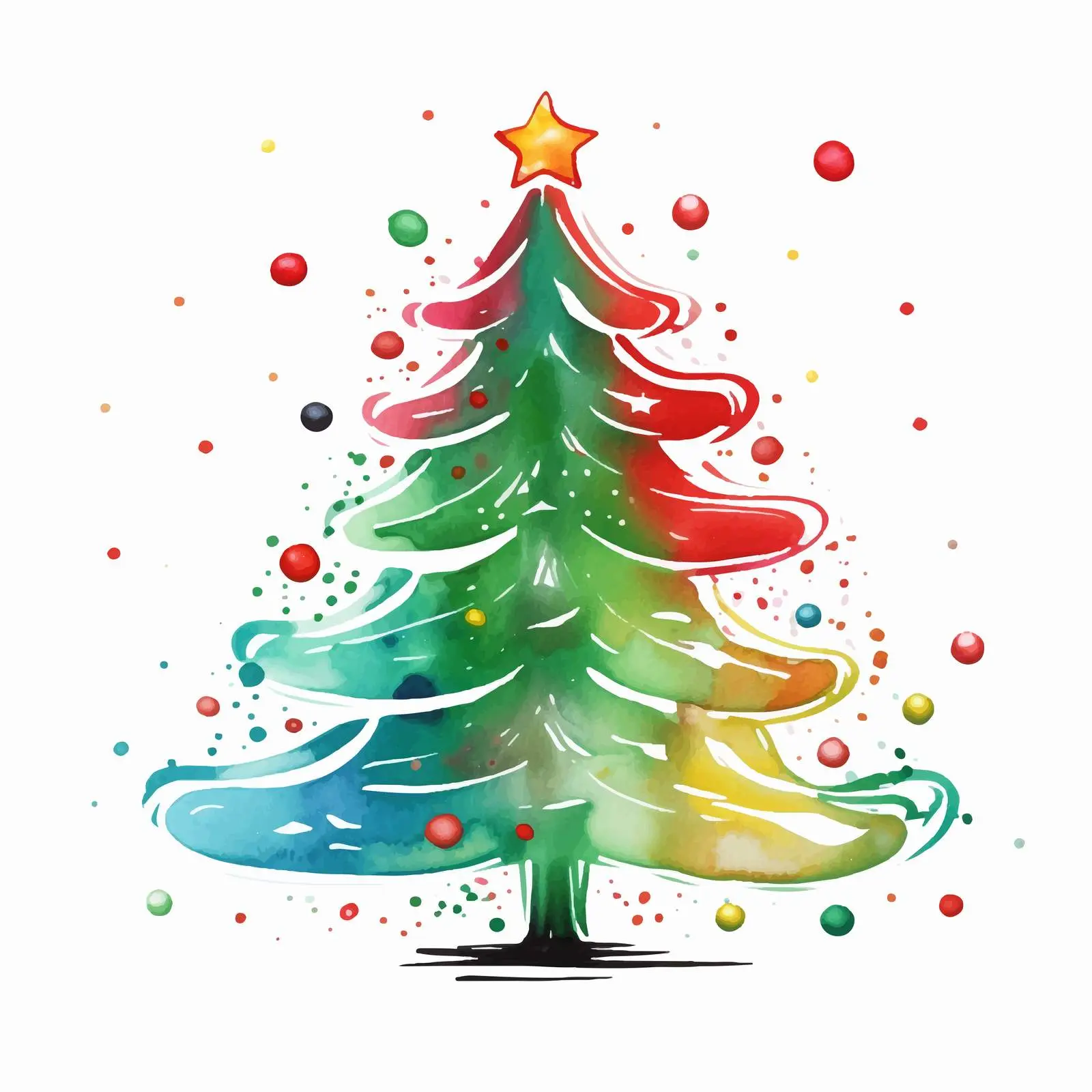 One Line Christmas Tree Watercolor Illustration — free download from Dotvec