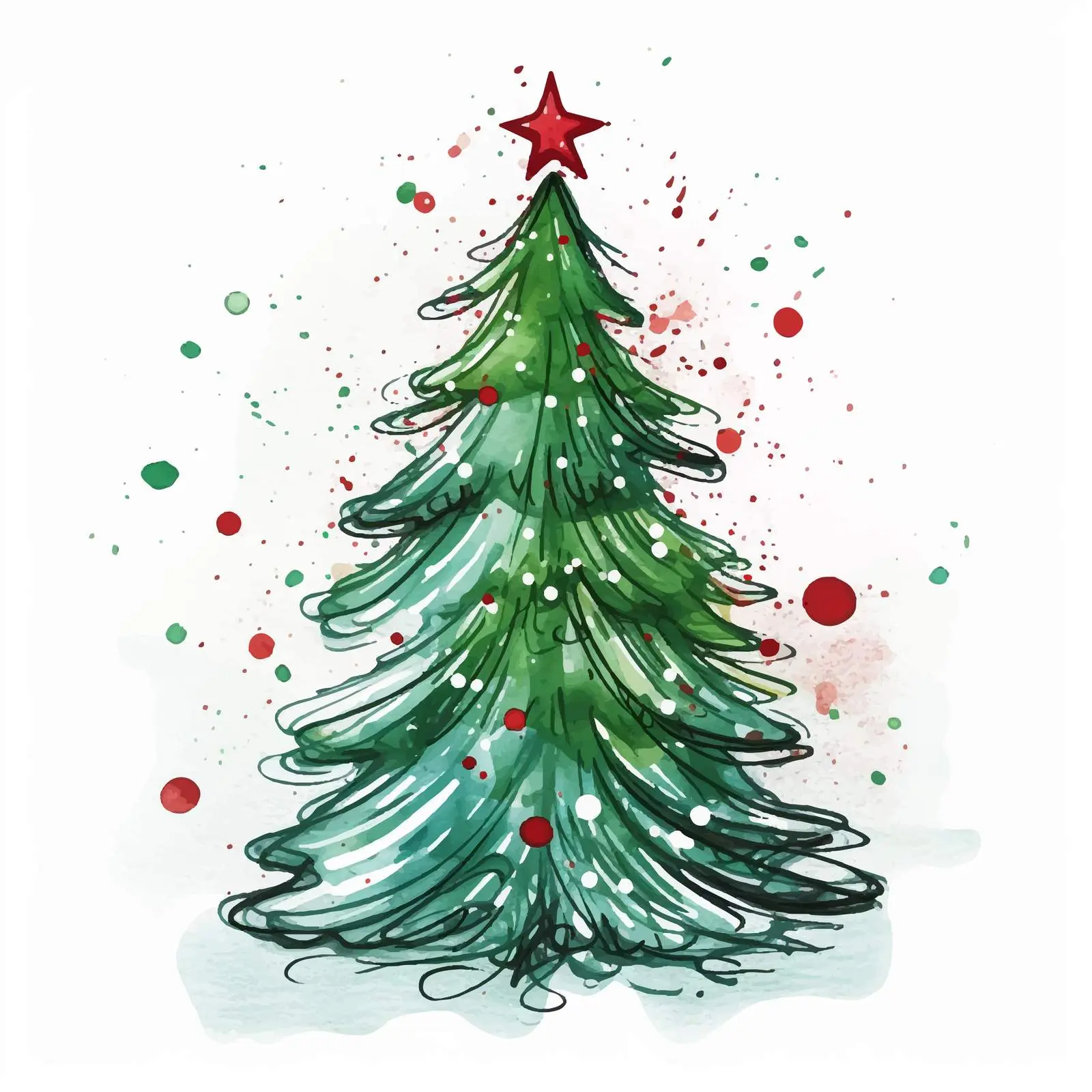 One Line Contour Christmas Tree Watercolor Vector — free download from Dotvec