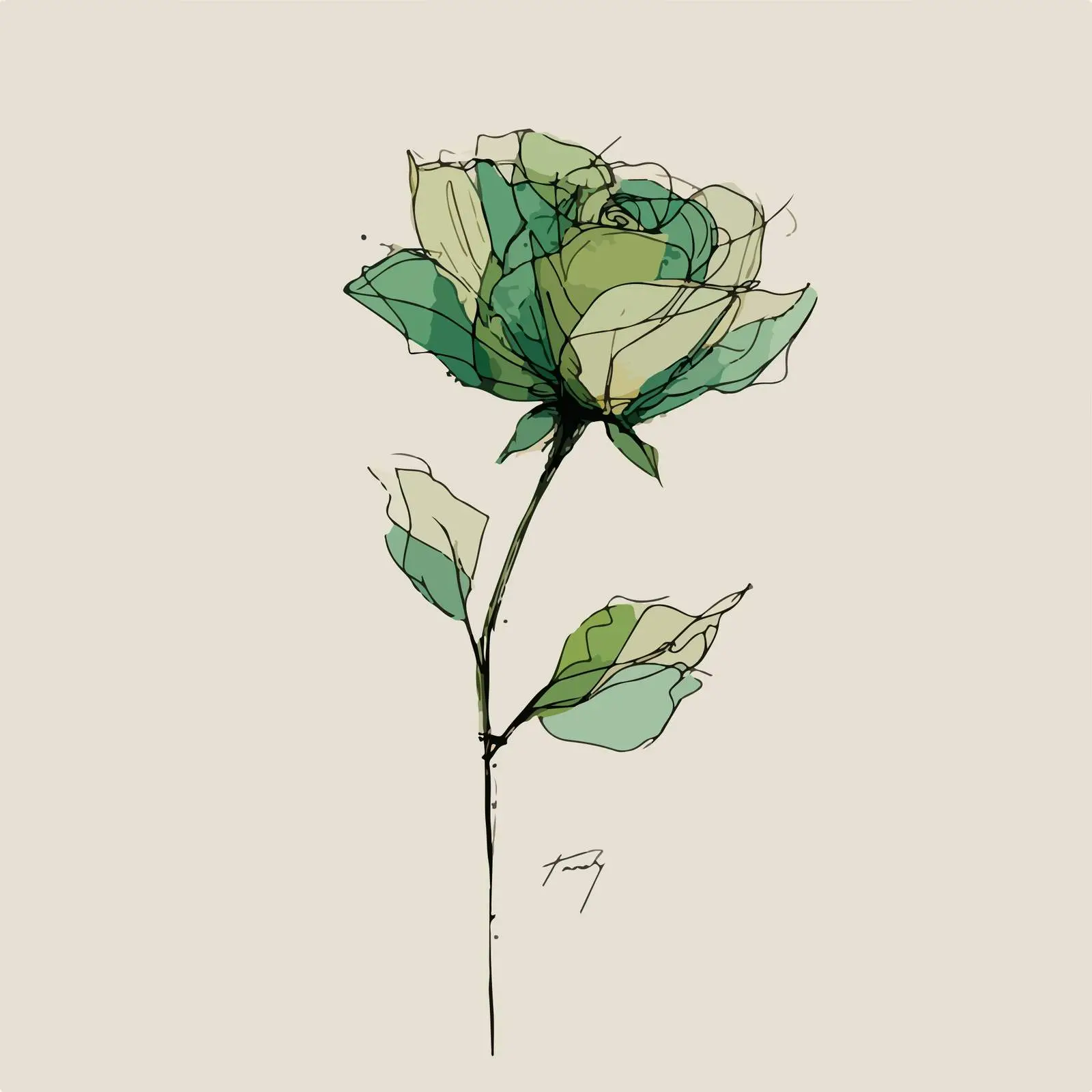 Minimalist Rose Art with Green Accent — free download from Dotvec