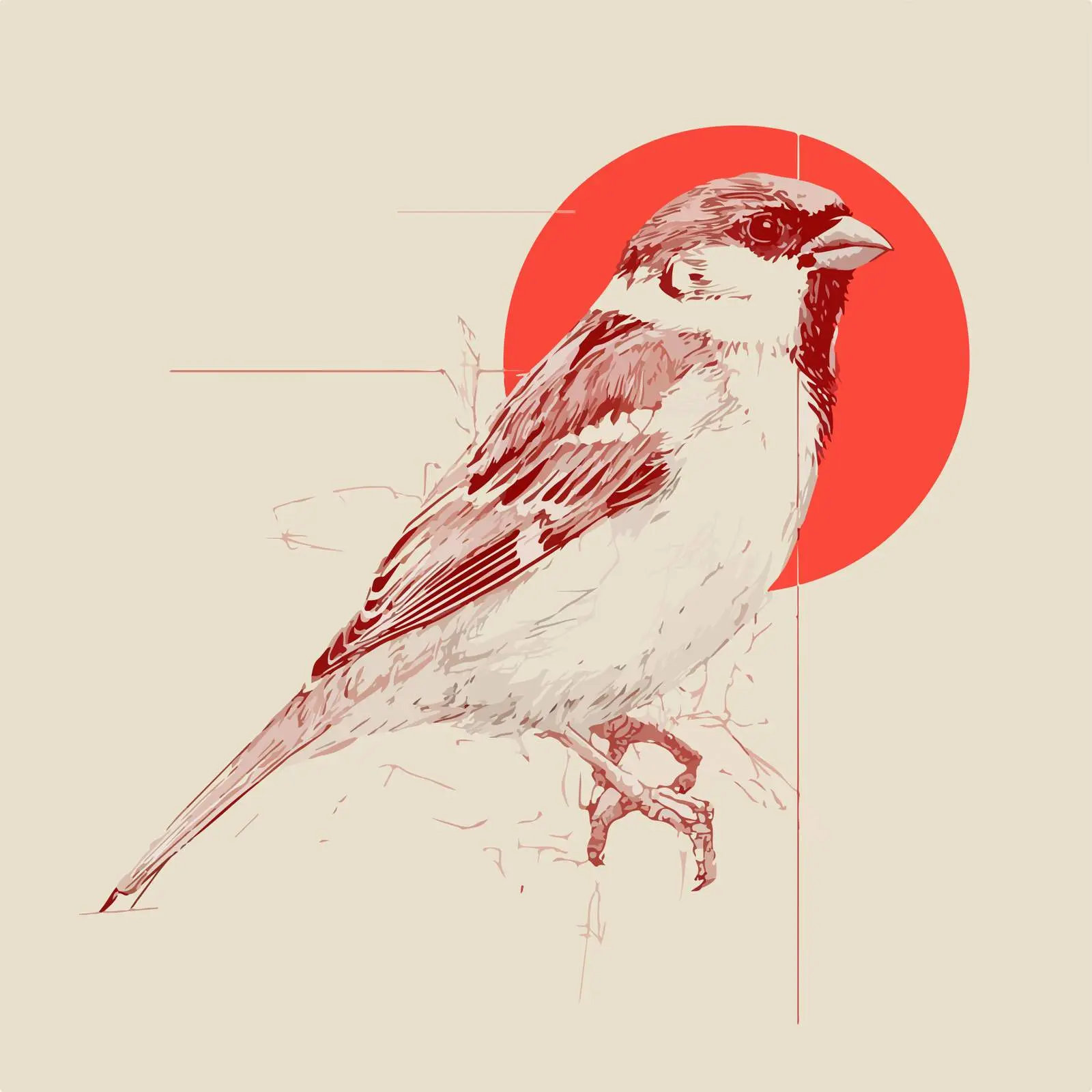 Sparrow Line Art with Red Accent — free download from Dotvec