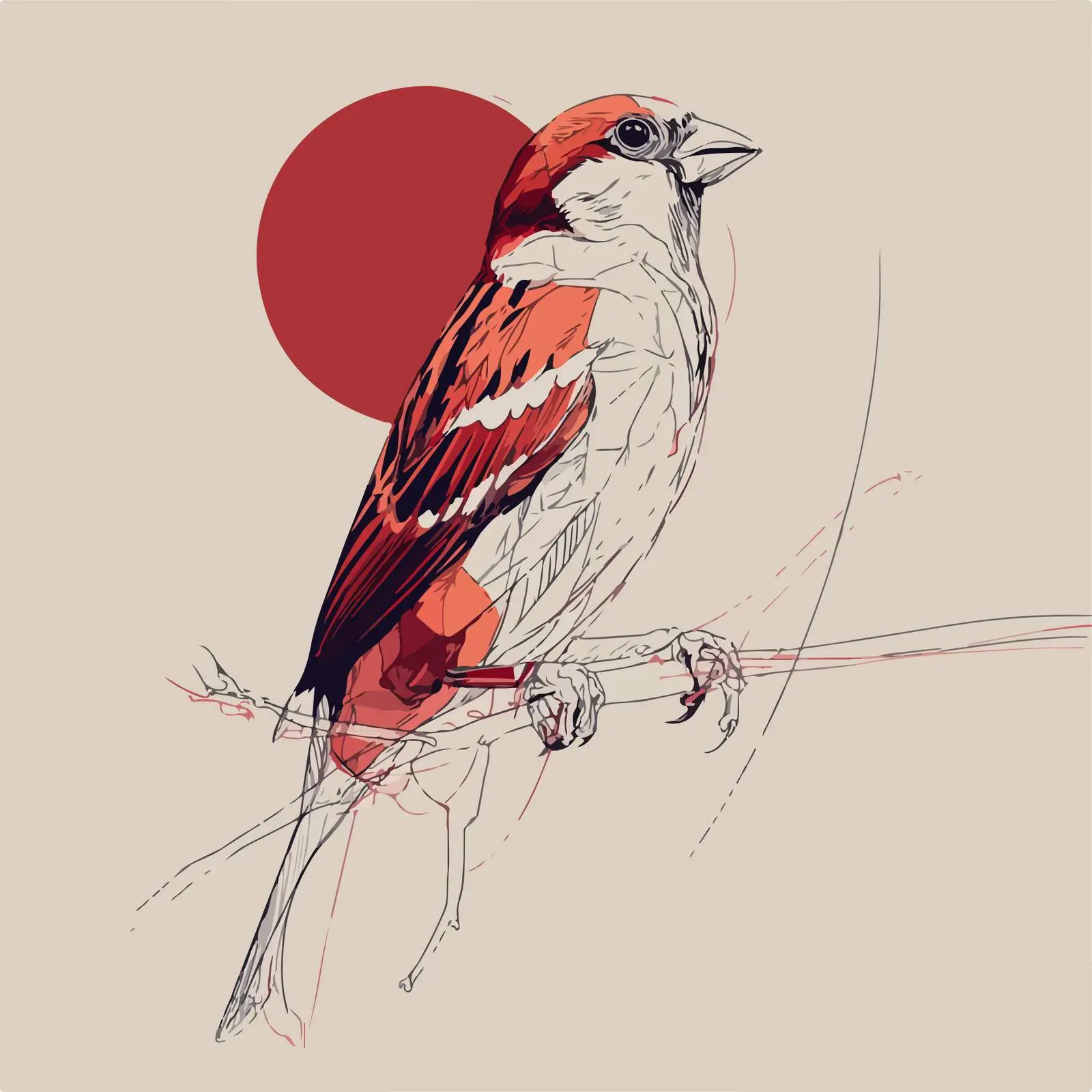 Sparrow Art with Flat Red Accent — free download from Dotvec