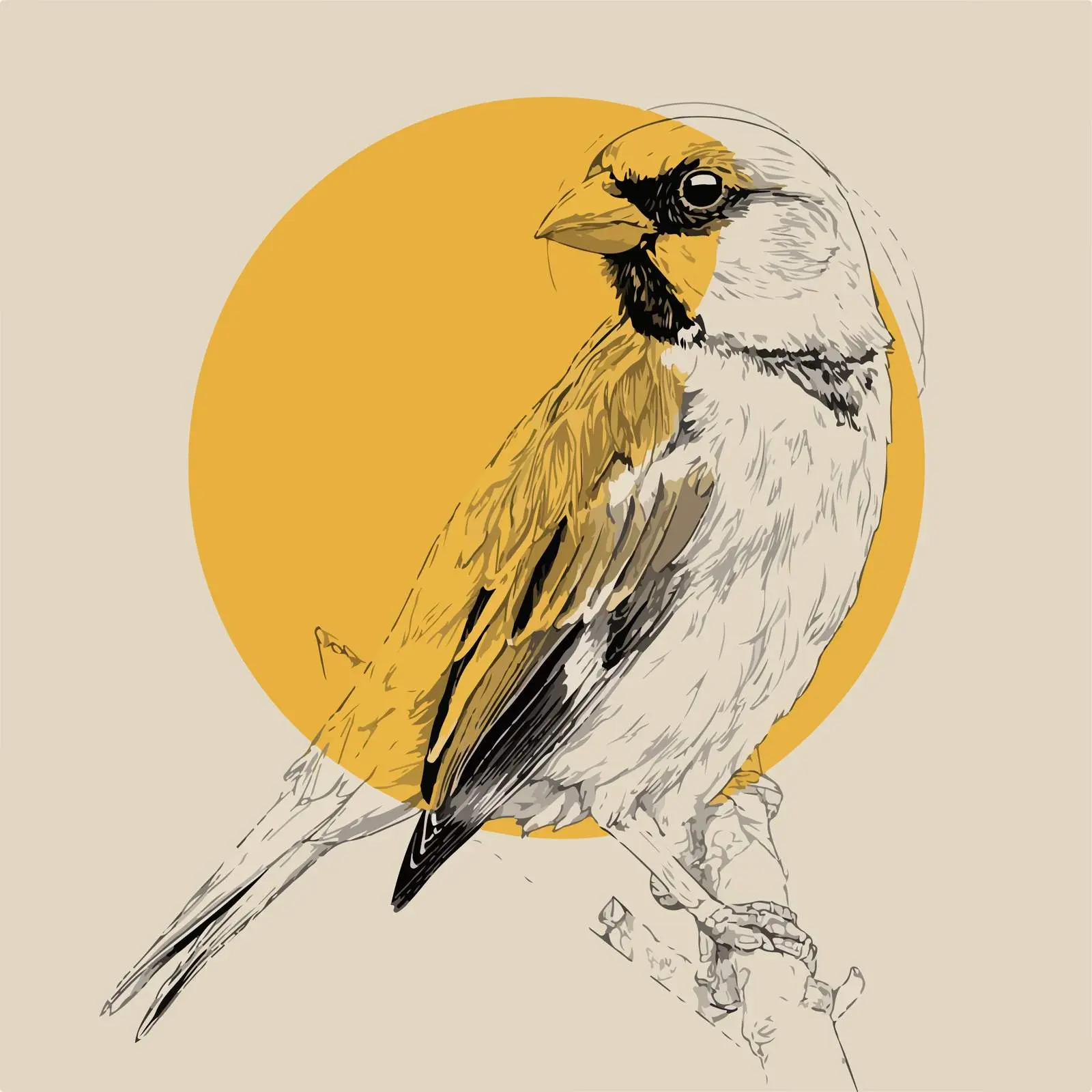 Minimalist Sparrow Art with Yellow Accent — free download from Dotvec