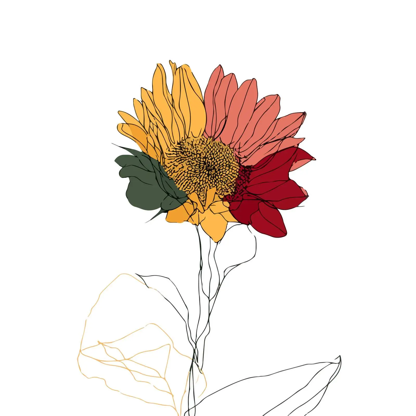 Sunflower Dual-Tone Line Art — free download from Dotvec
