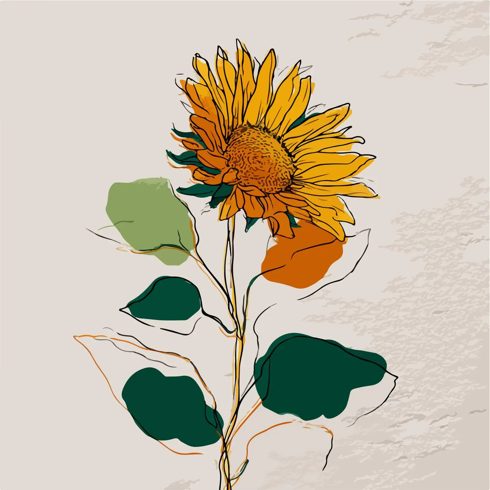 Sunflower Line Art with Green Accent — free download from Dotvec