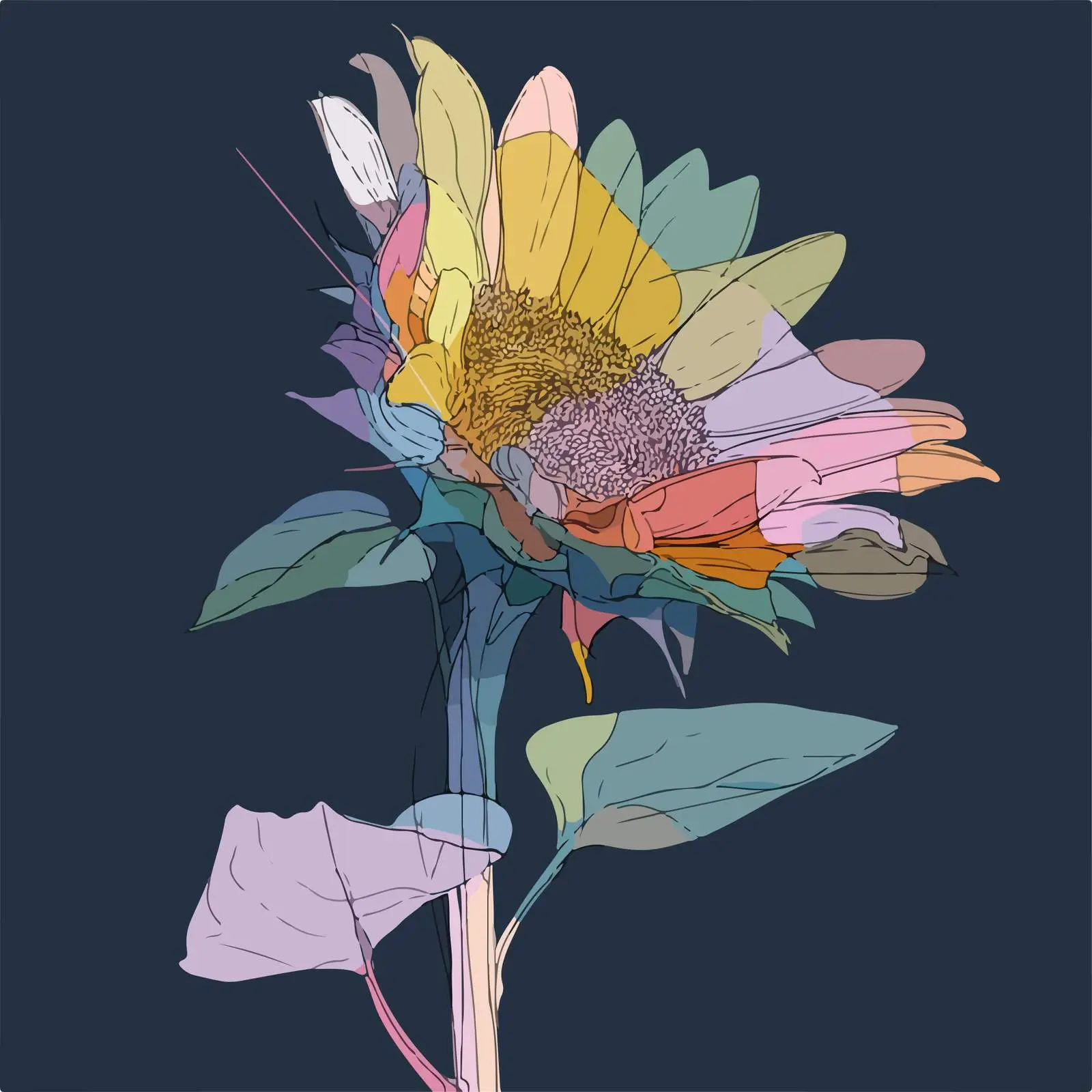 Sunflower Art Illustration with Pastel Accents — free download from Dotvec