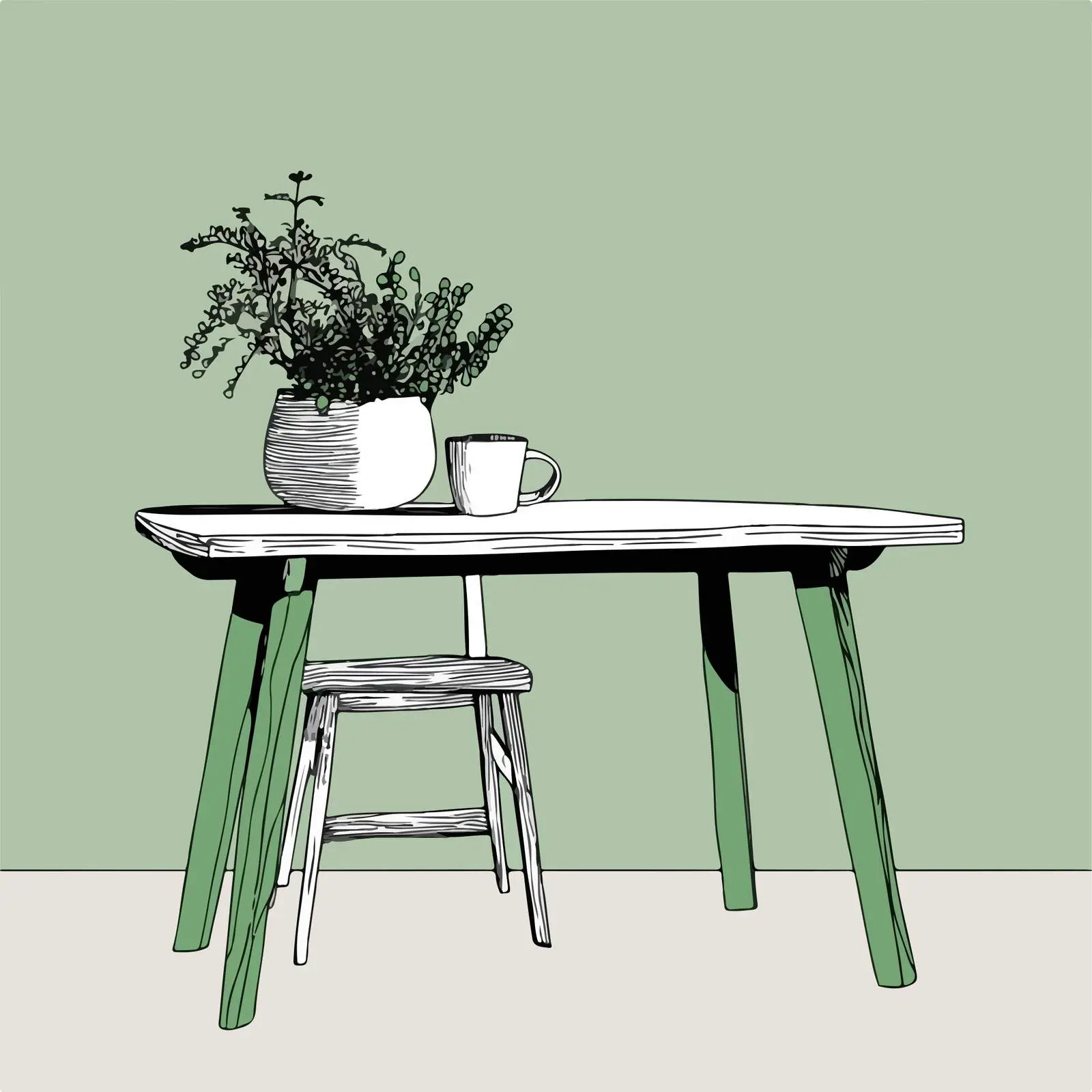 Minimal Table with Green Accent Art — free download from Dotvec