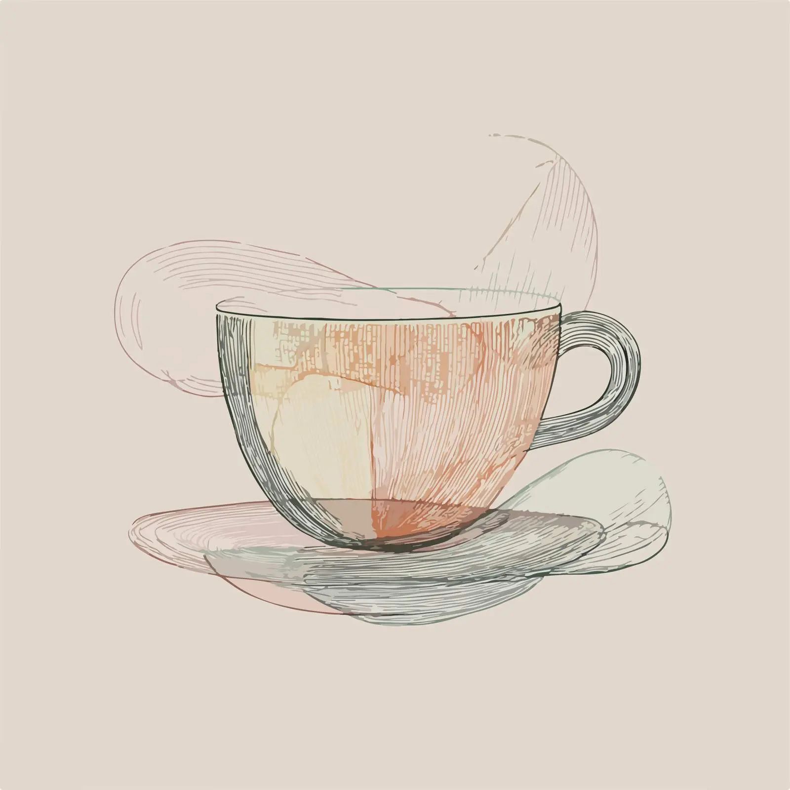 Teacup Flat Gradient Touch One Line Art — free download from Dotvec
