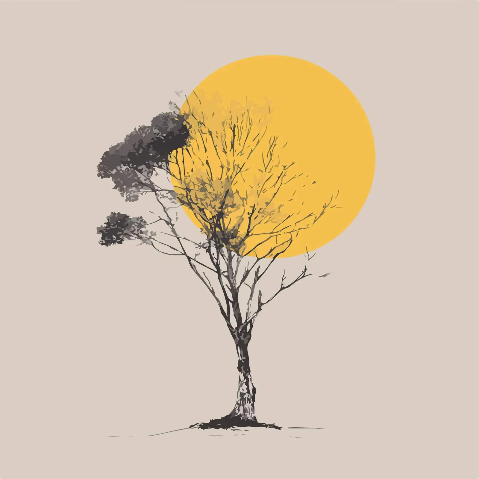 Minimalist Tree Art with Yellow Accent — free download from Dotvec