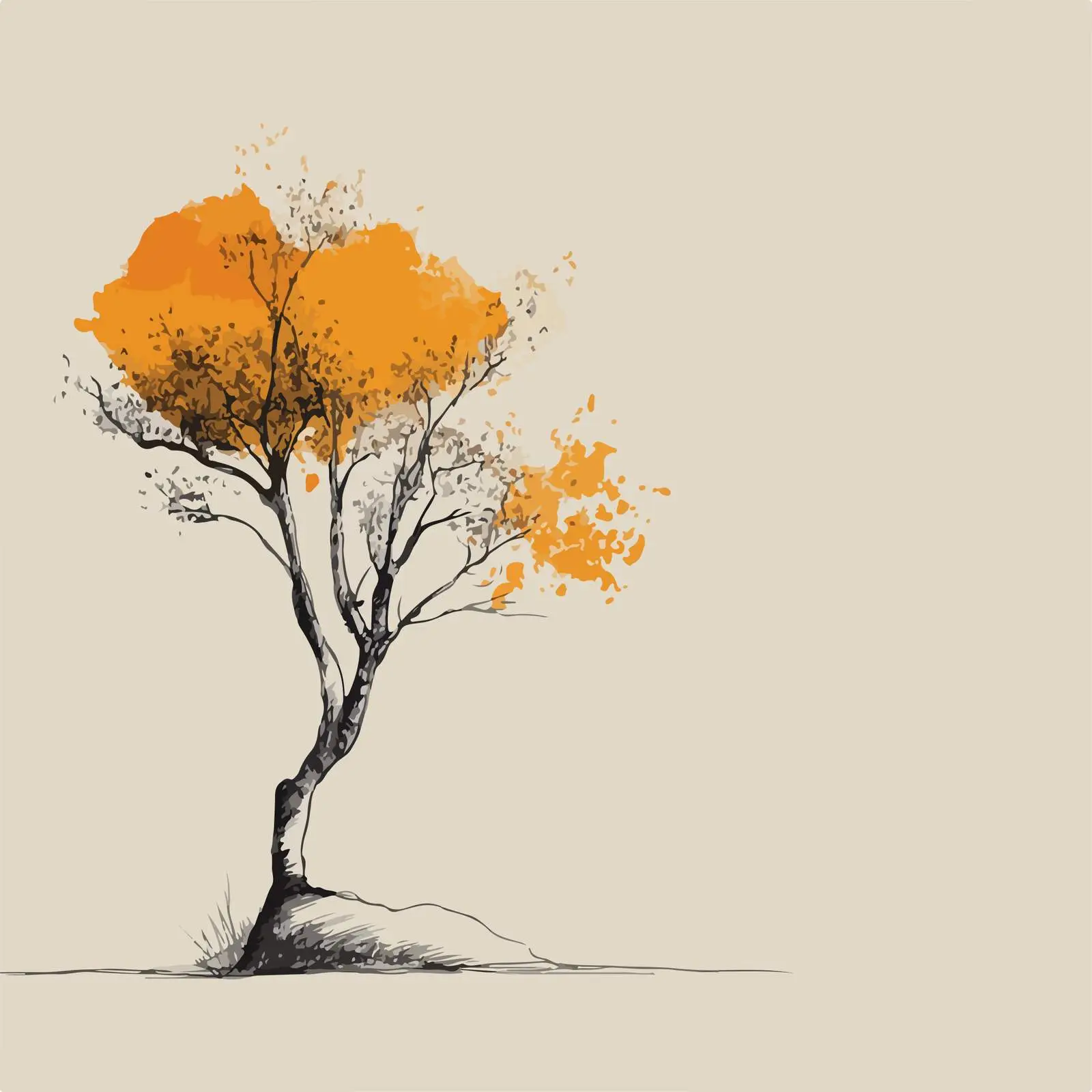 Minimalist Tree with Orange Highlight — free download from Dotvec