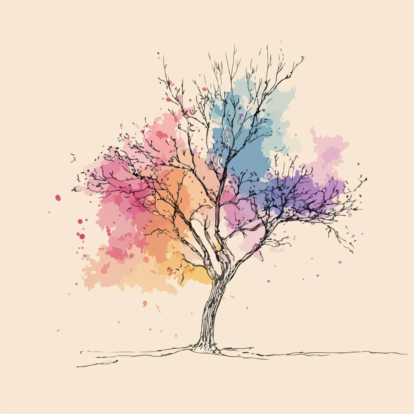 Pastel Tree Art with Color Splash — free download from Dotvec