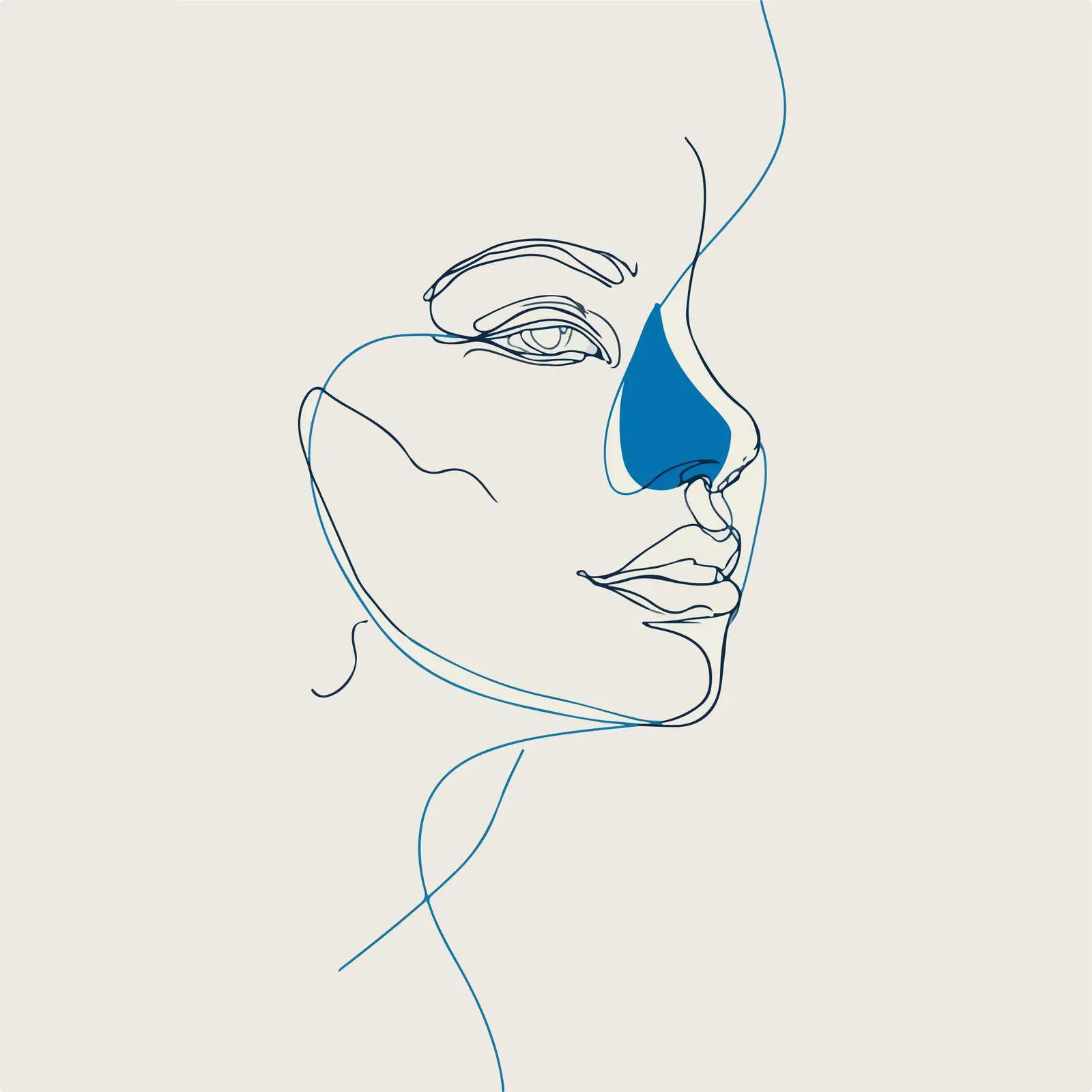 Minimalist Woman Face Artwork with Blue Accent — free download from Dotvec