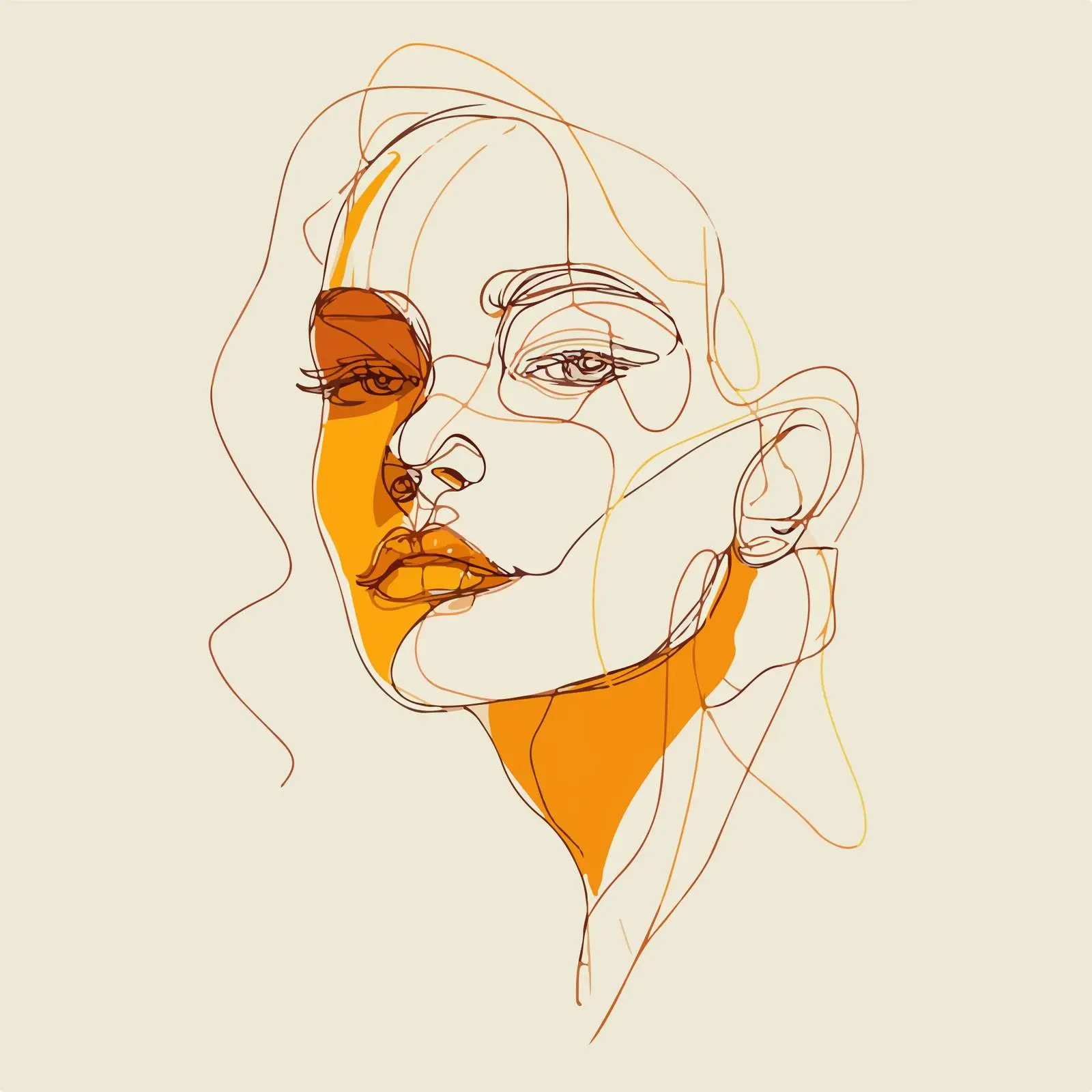 Woman Face Dual-tone Line Art — free download from Dotvec