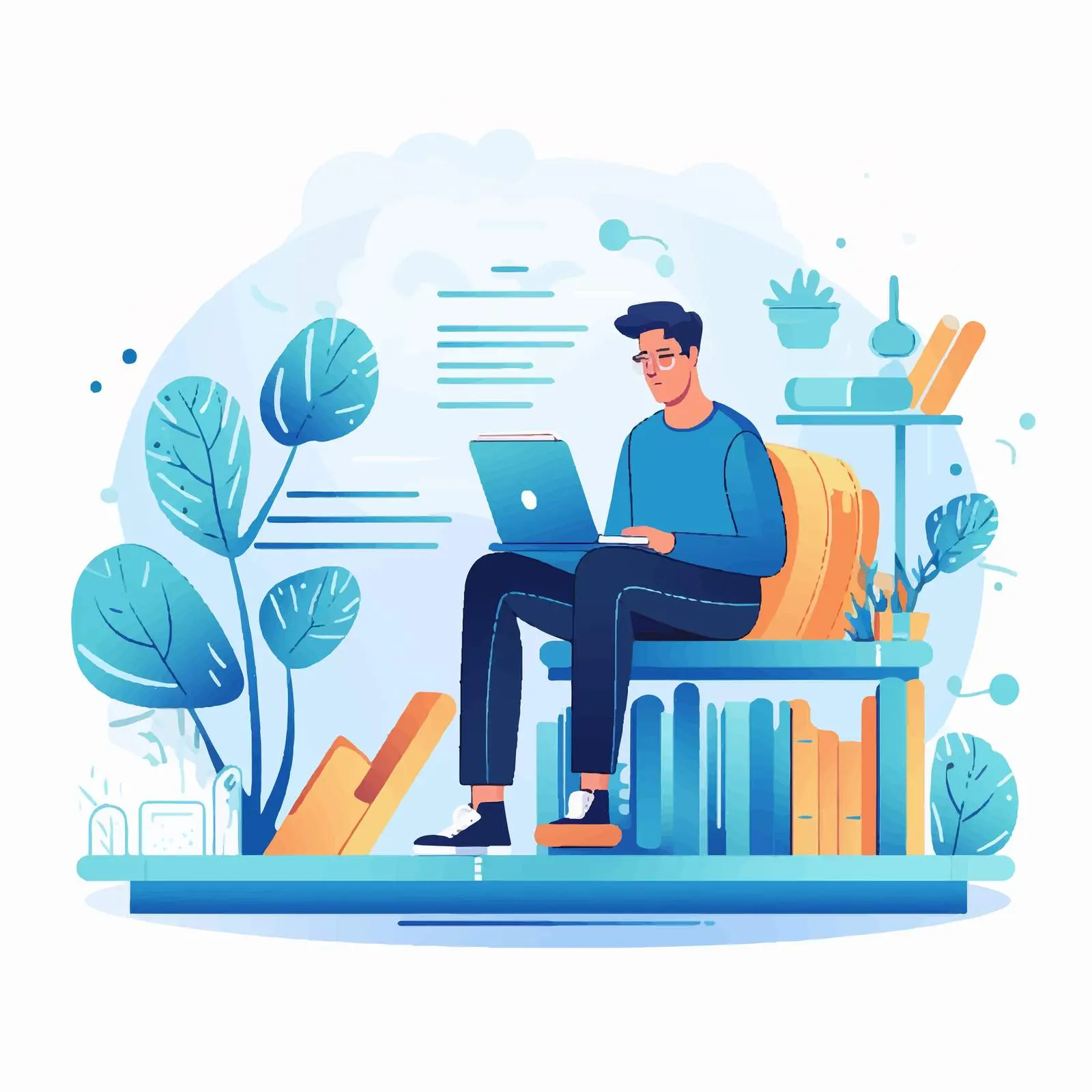 Digital Library with Ebooks and Reading Man — free download from Dotvec