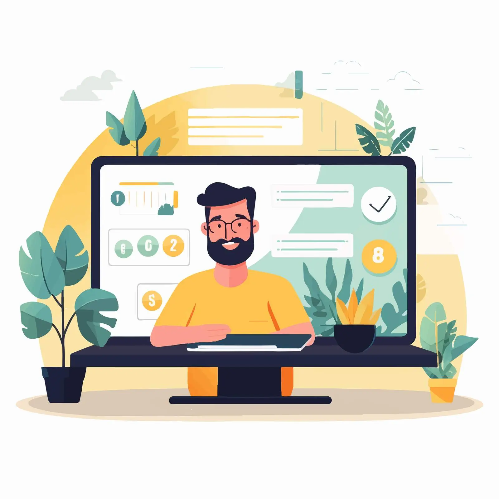 Online Teacher on Computer Screen for Internet Courses – free interactive lessons image from Dotvec