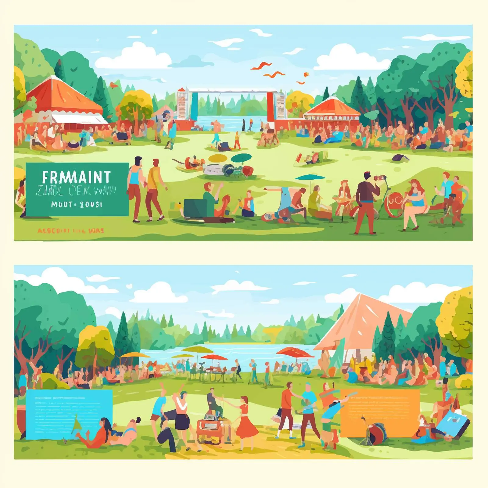 Open Air Festival Outdoor Concert Invitation Posters Set