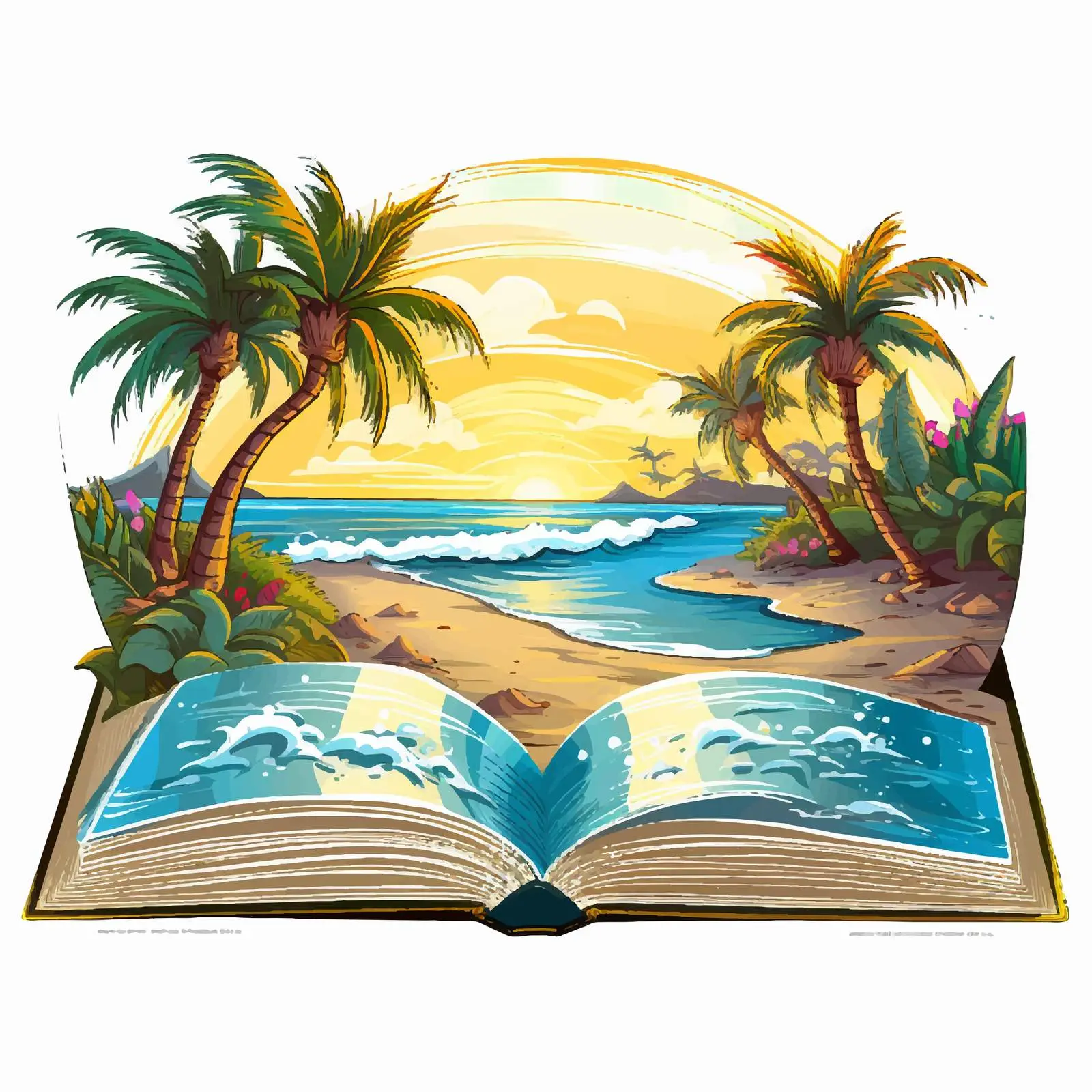 Open Book Beach Scene Vector Illustration — free download from Dotvec