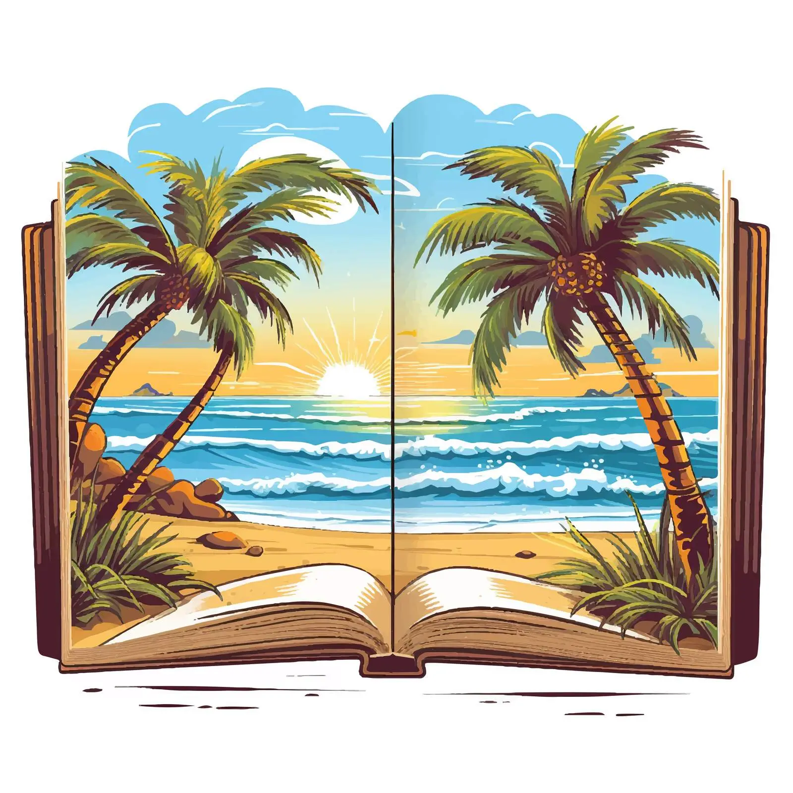 Open Book with Beach Scene Vector Illustration — free download from Dotvec