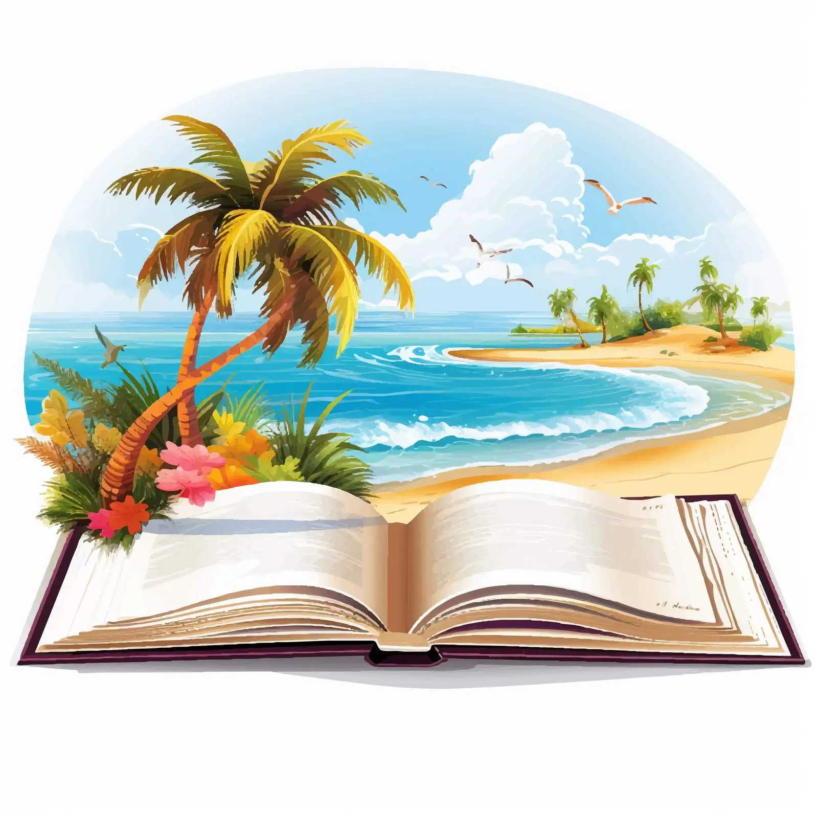 Open Book with Beach Scene Illustration — free download from Dotvec