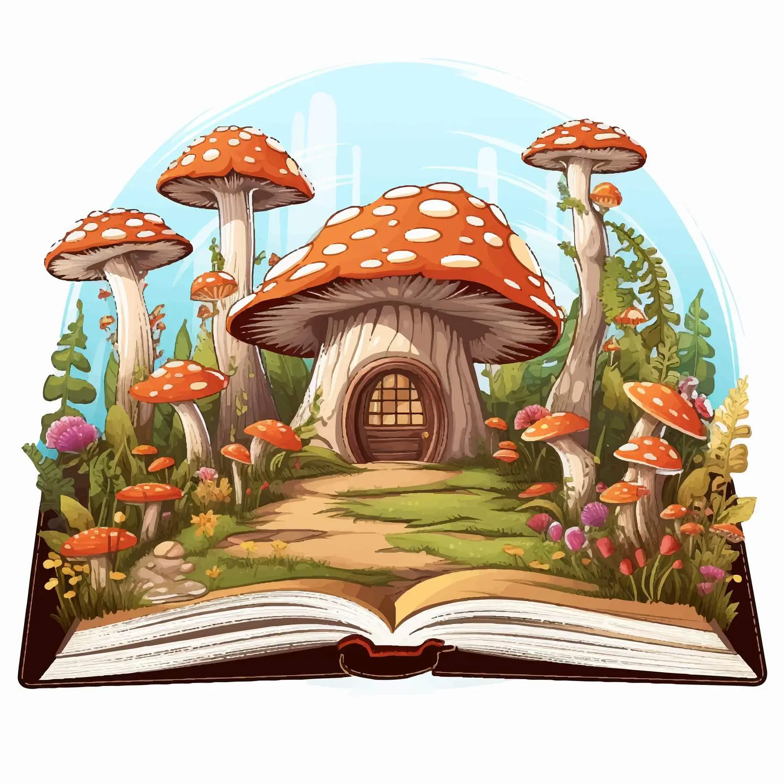 Open Book with Deer and Mushroom House