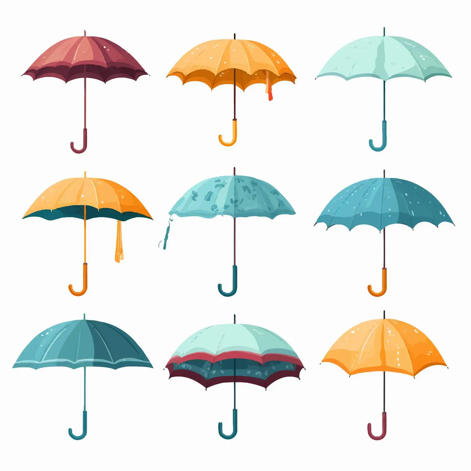 Set of Open, Closed, and Folded Umbrellas – free parasol image from Dotvec