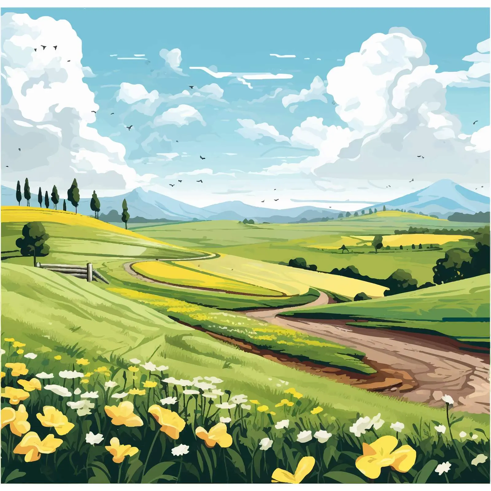 Spring Time Open Field Cartoon Vector Illustration — free download from Dotvec
