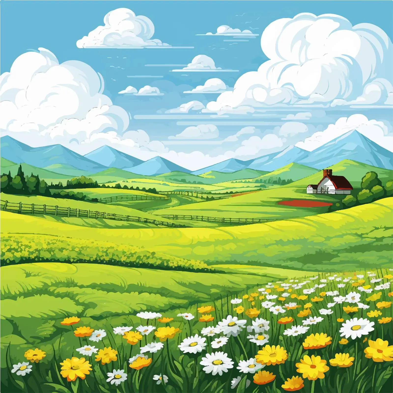 Springtime Open Field Cartoon Vector Illustration — free download from Dotvec