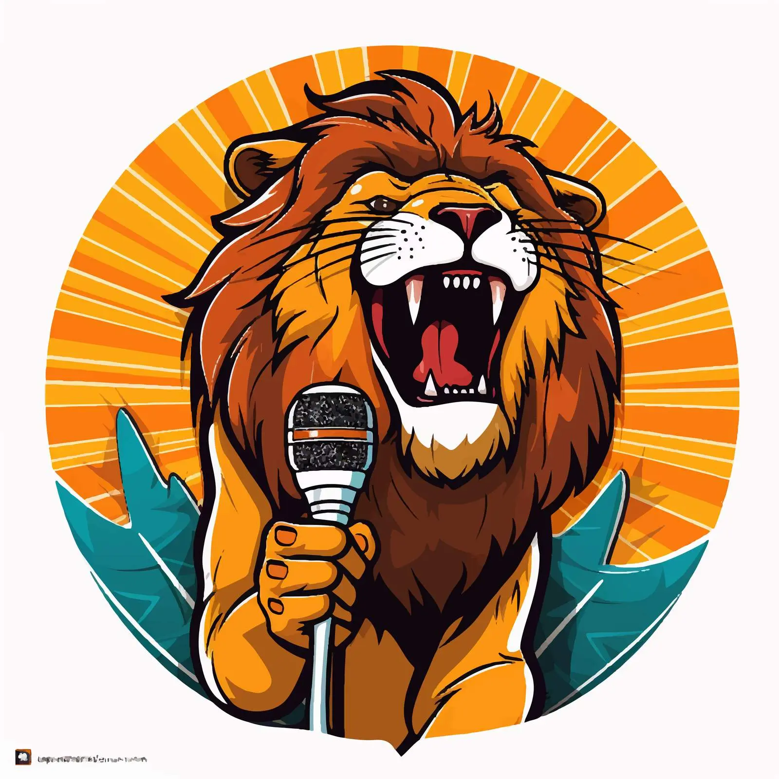 Lion Cartoon Singing on Open Mic Banner Design – free microphone image from Dotvec