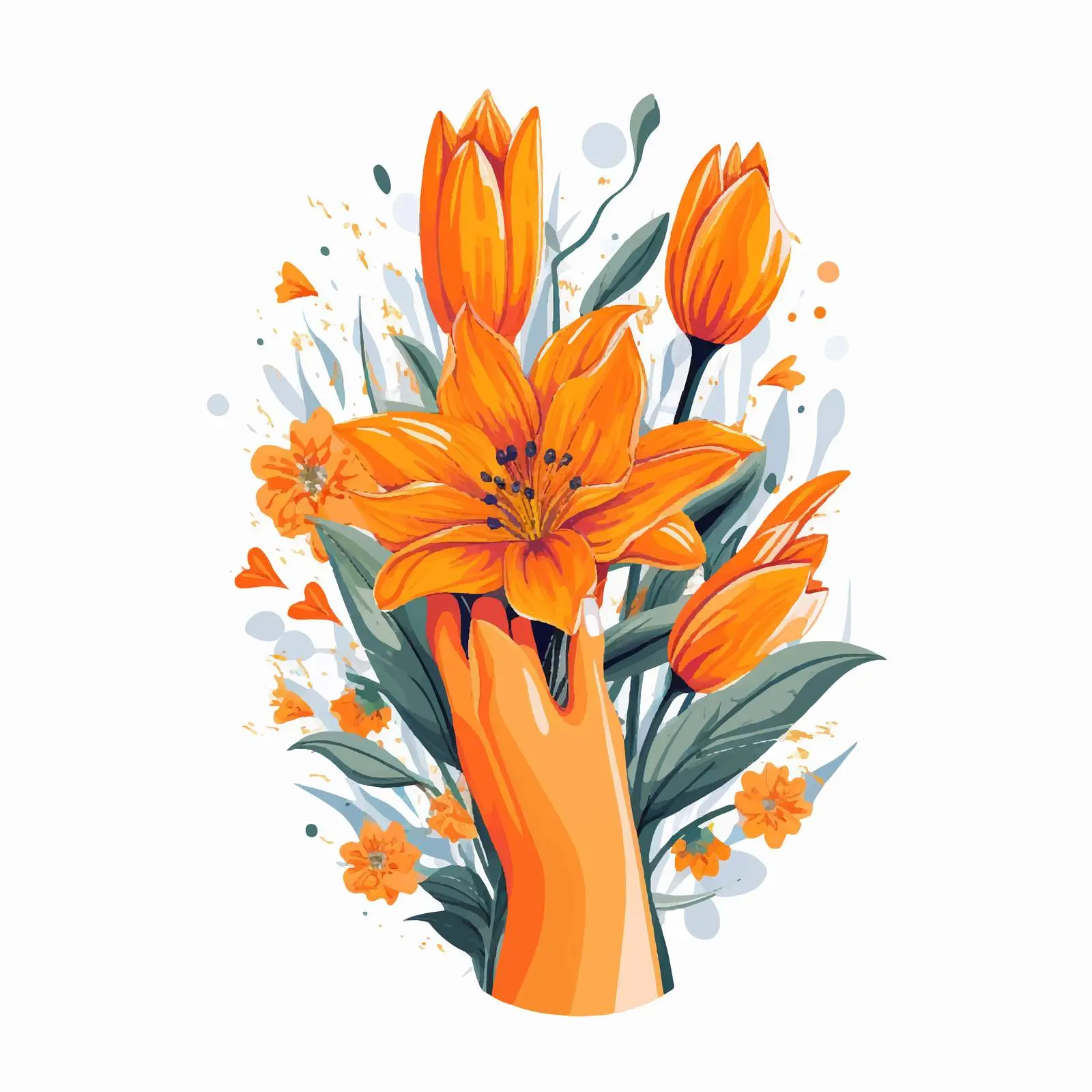 Orange Flower in Hand with Bright Nails – free flower details image from Dotvec