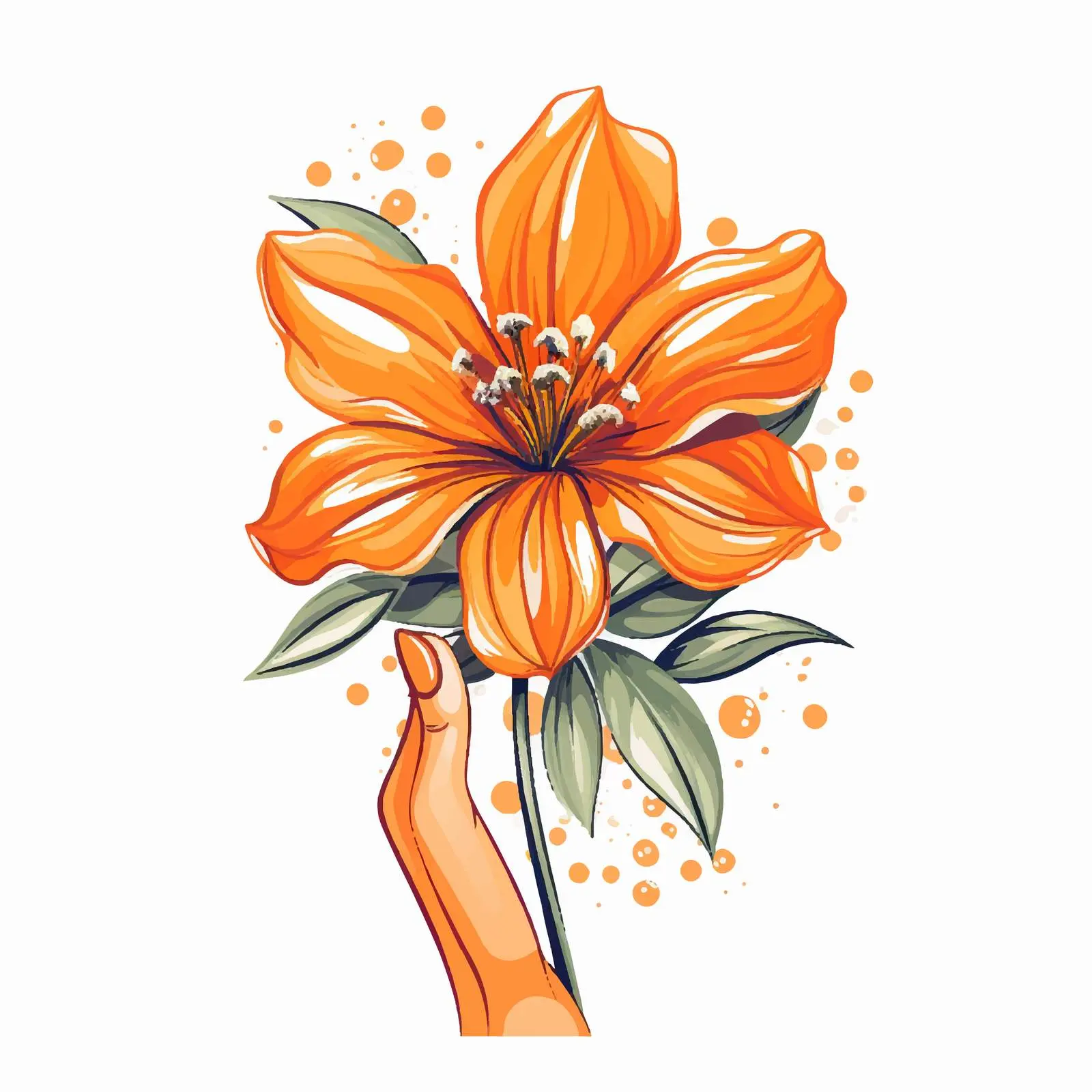 Orange Flower in Hand with Bright Nails — free download from Dotvec