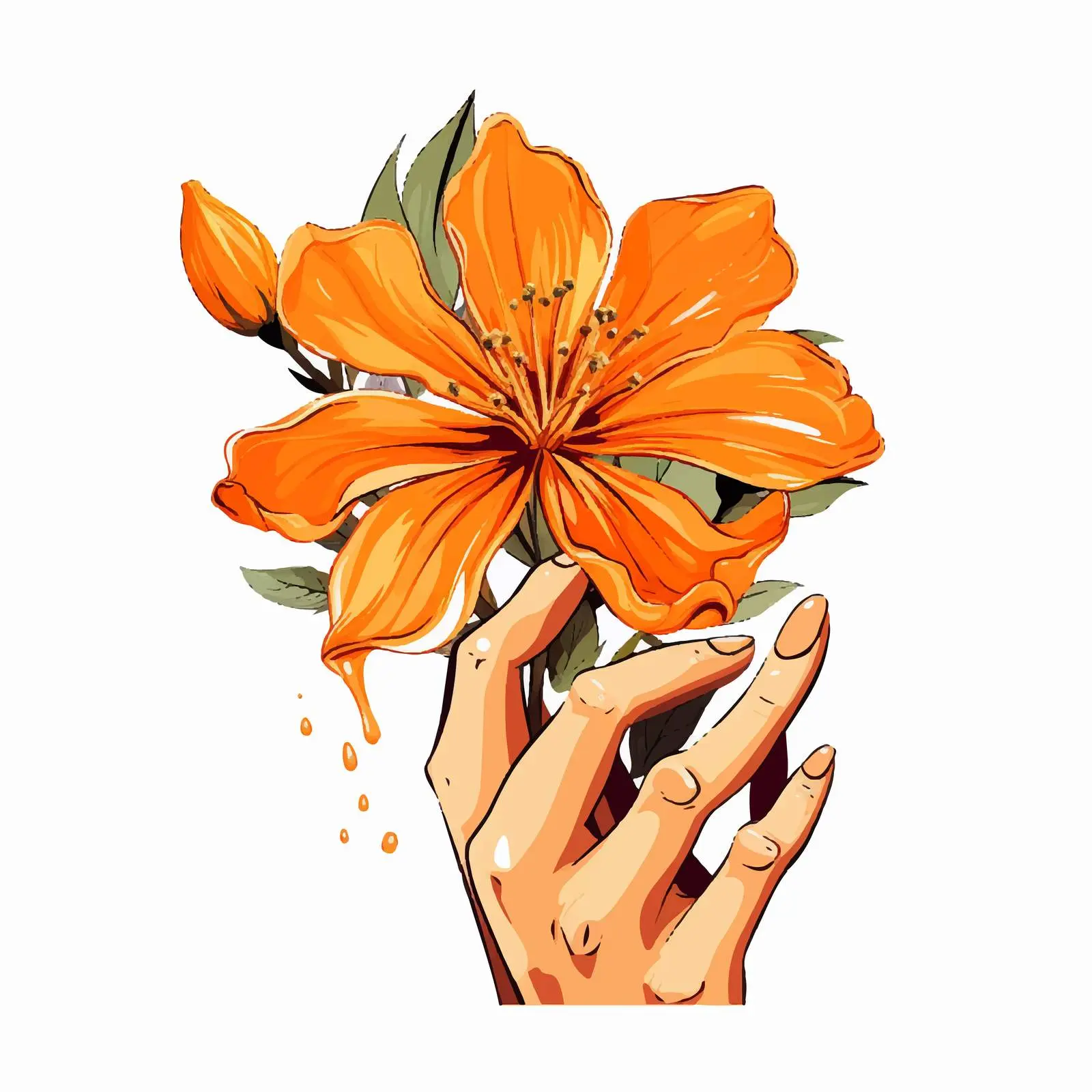 Orange Flower in Hand with Bright Nails – free flower aesthetics image from Dotvec